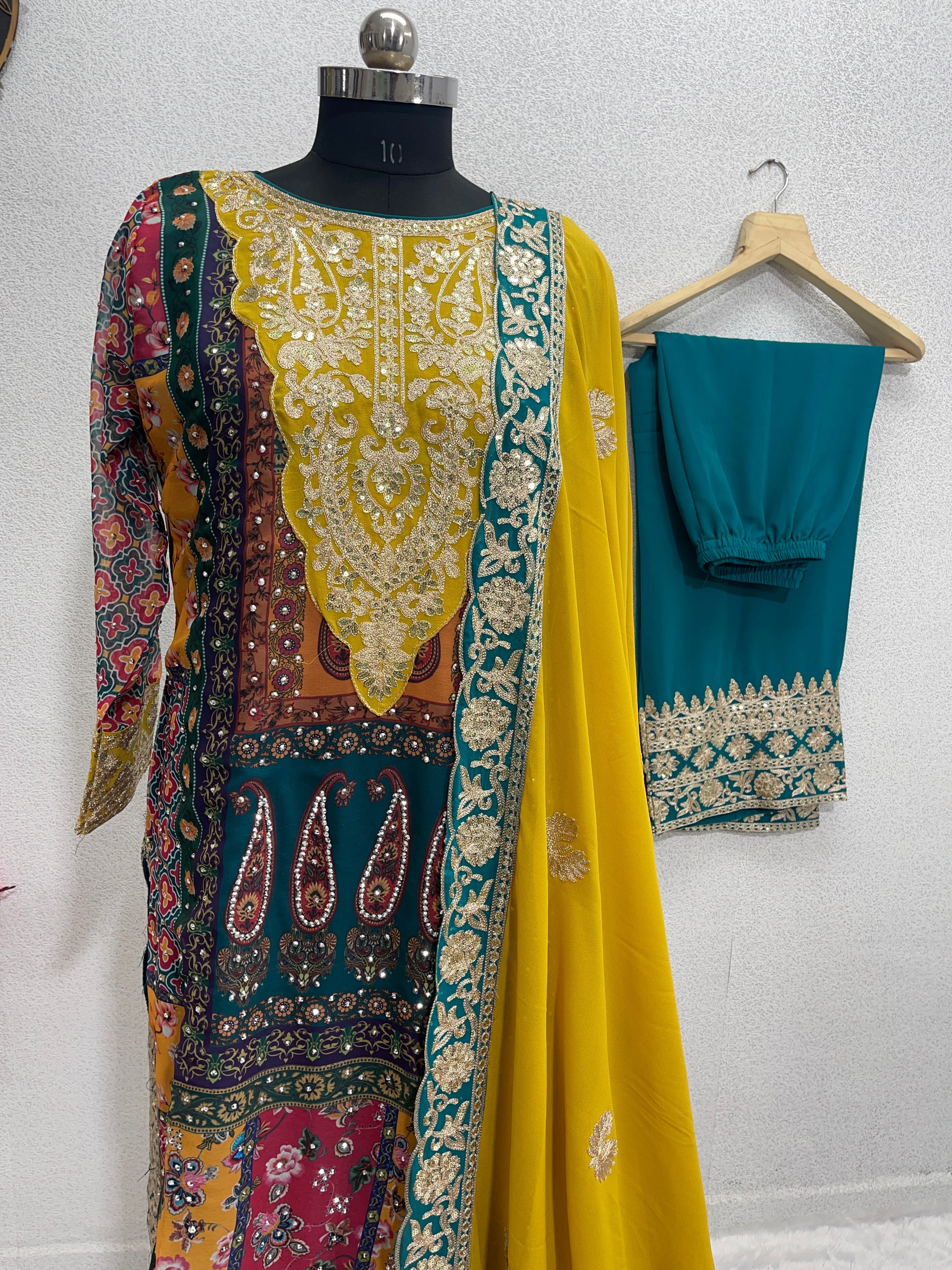 Beautiful Party Wear Top And Plazzo With Dupatta With Dimond Hand Work