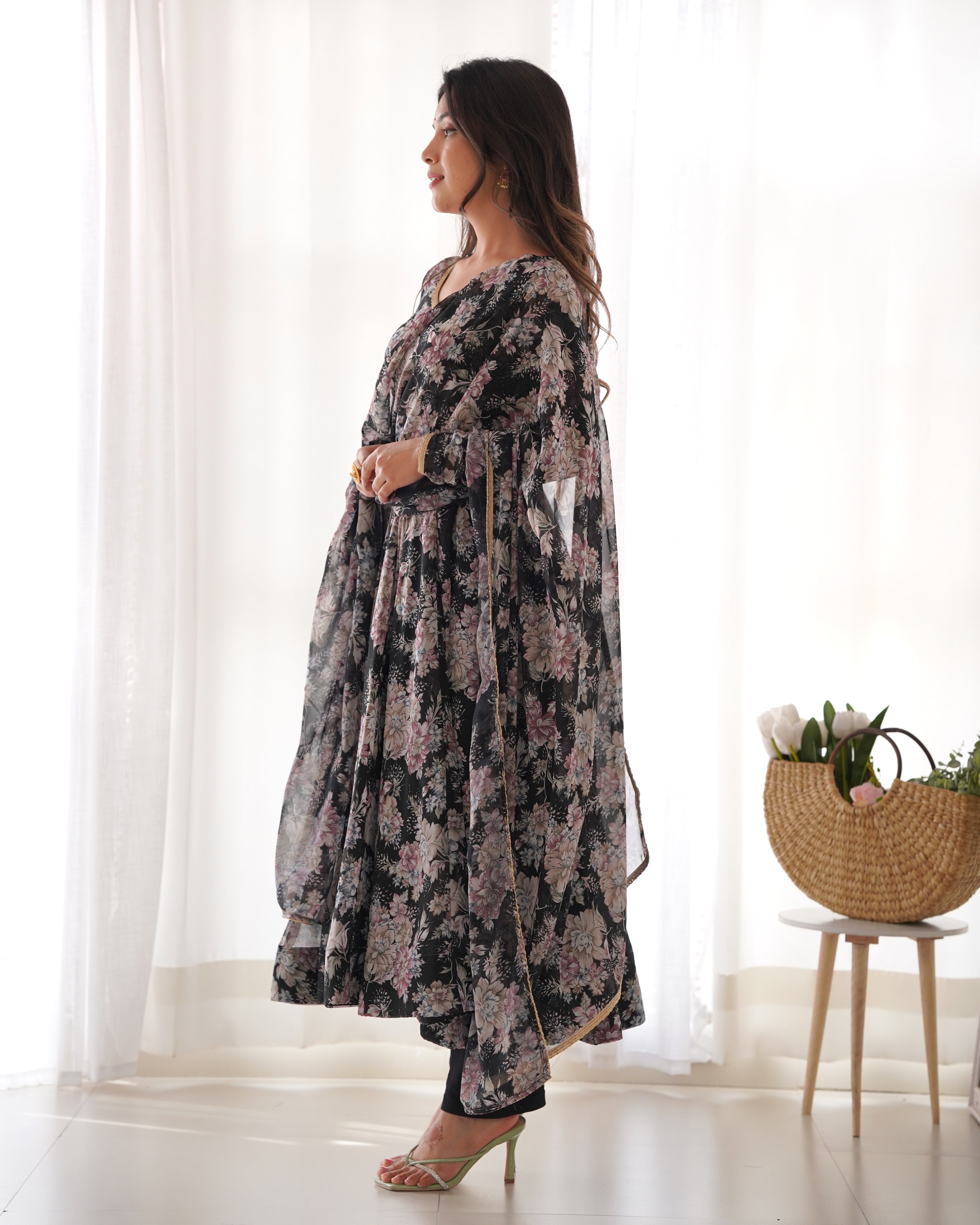 Beautiful Party Wear Anarkali Gown Pent And Dupatta