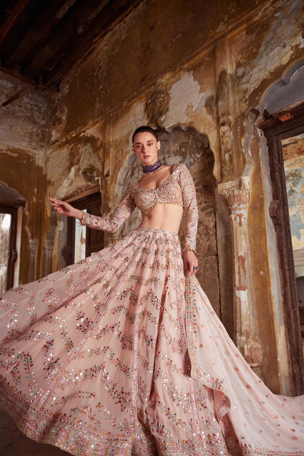 Designer Party Wear Lehenga Choli With Paper Mirror Work