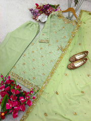 Beautiful Party Wear Top-Plazzo And Dupatta With Embroidery Sequence Work