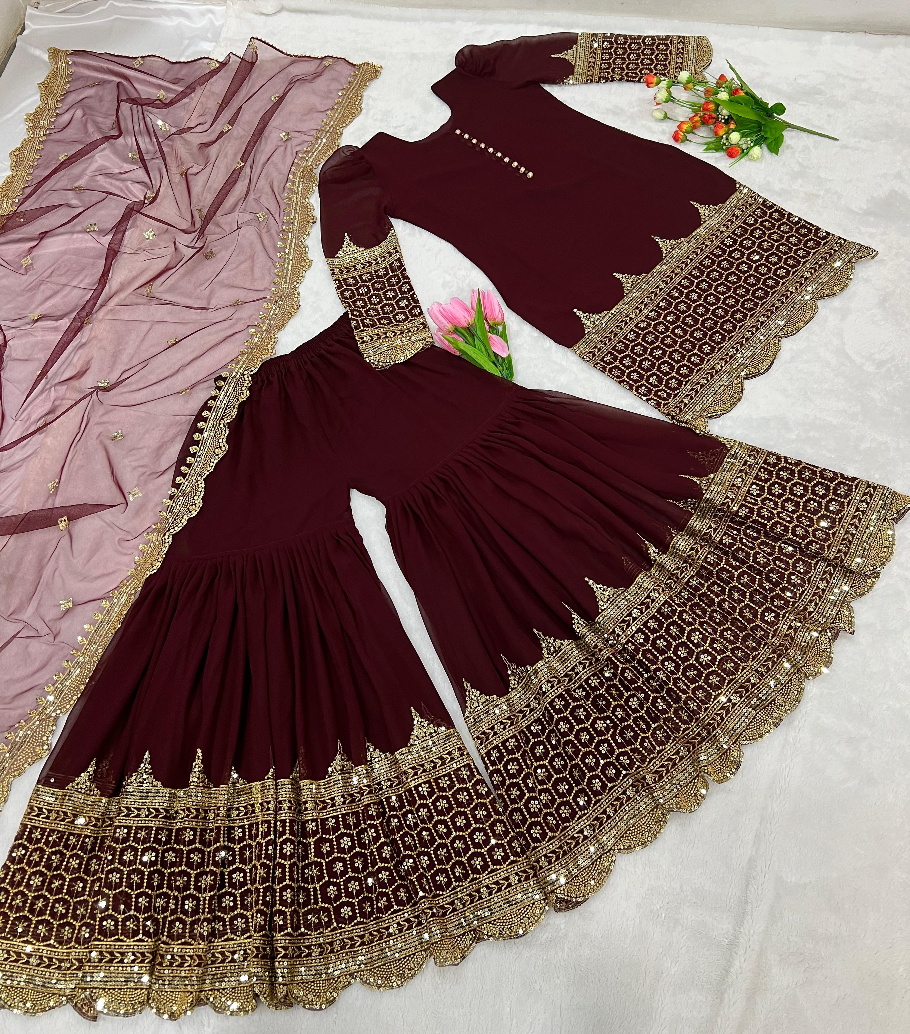 Fancy Party Wear Top Bottom With Dupatta With Embroidery Sequence Work