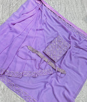 Party Wear Beautiful Saree With Embroidery With Sequence Work