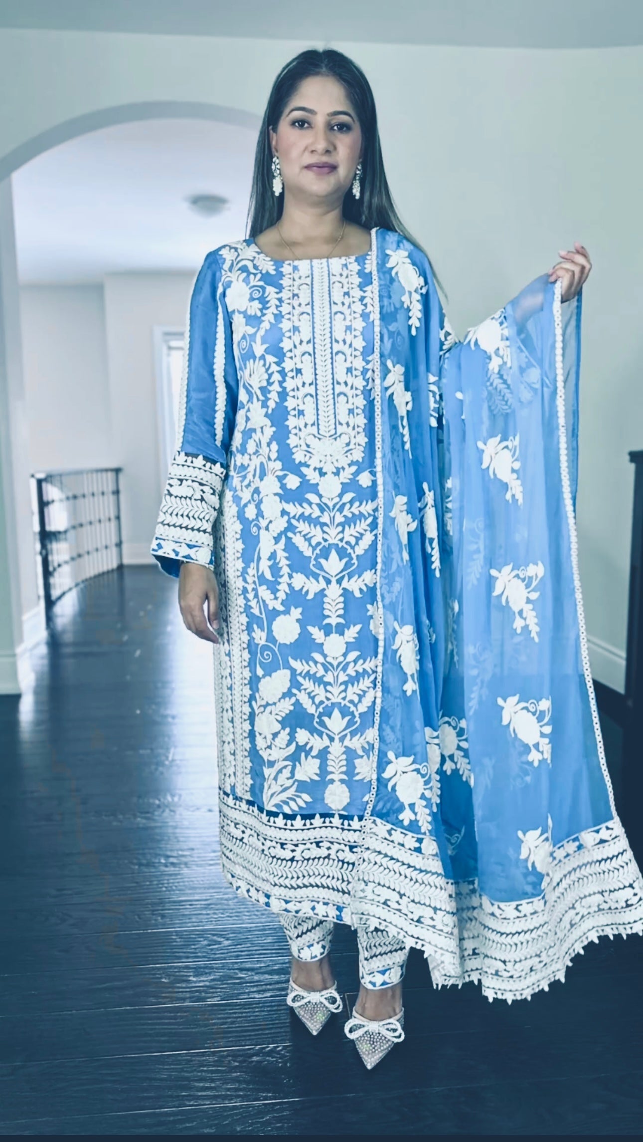 Designer Party Wear Top-Sarara And Dupatta With Embroidery Work