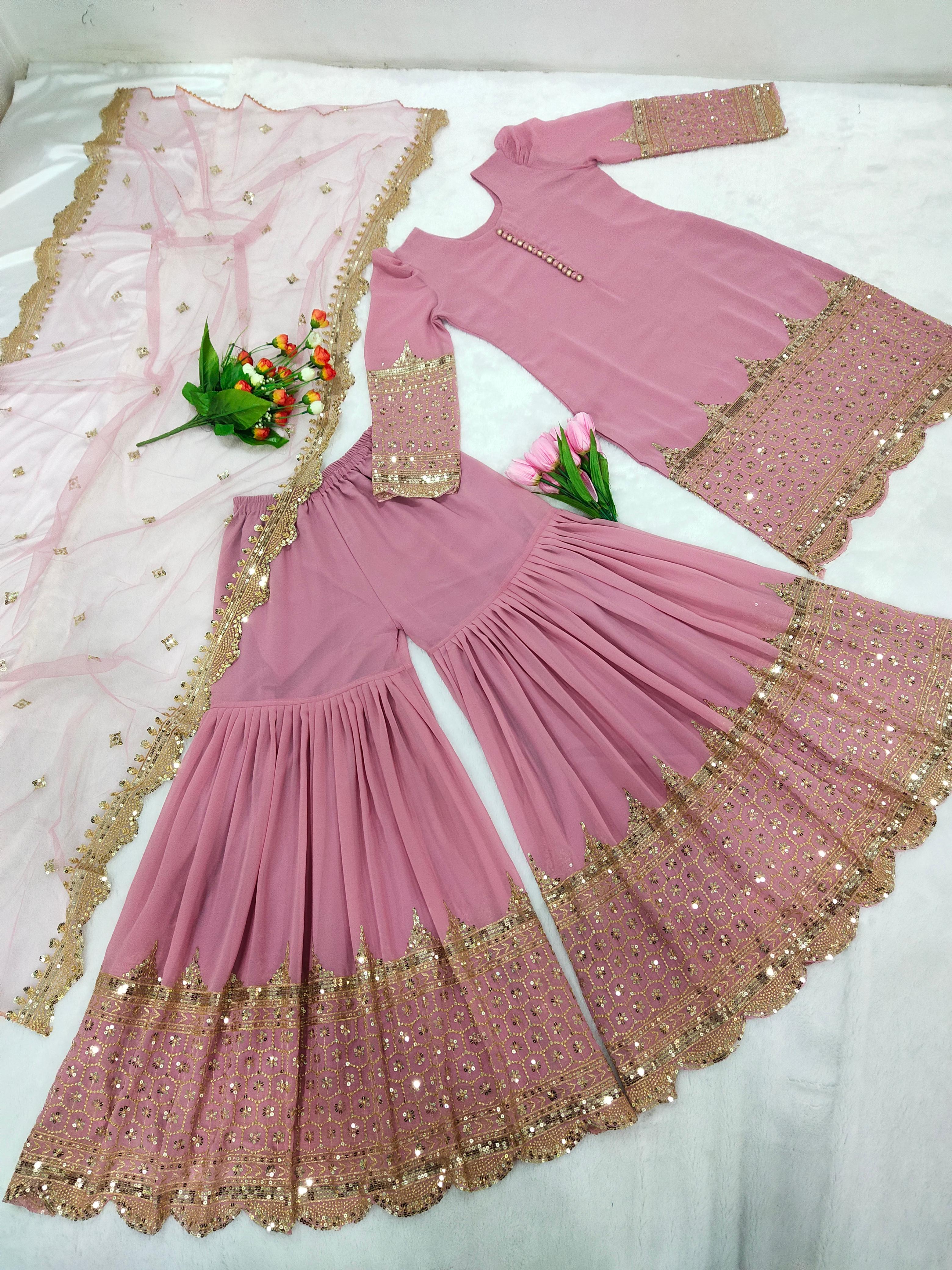 Fancy Party Wear Top Bottom With Dupatta With Embroidery Sequence Work