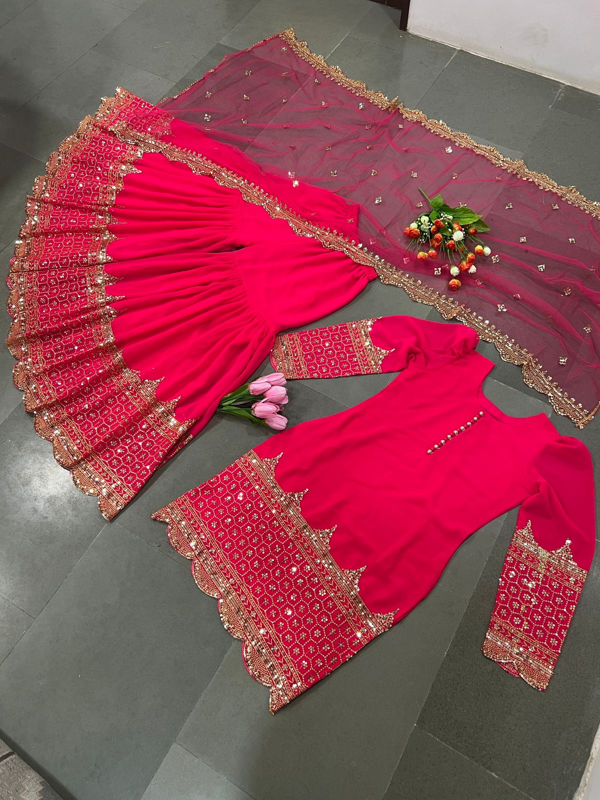 Fancy Party Wear Top Bottom With Dupatta With Embroidery Sequence Work