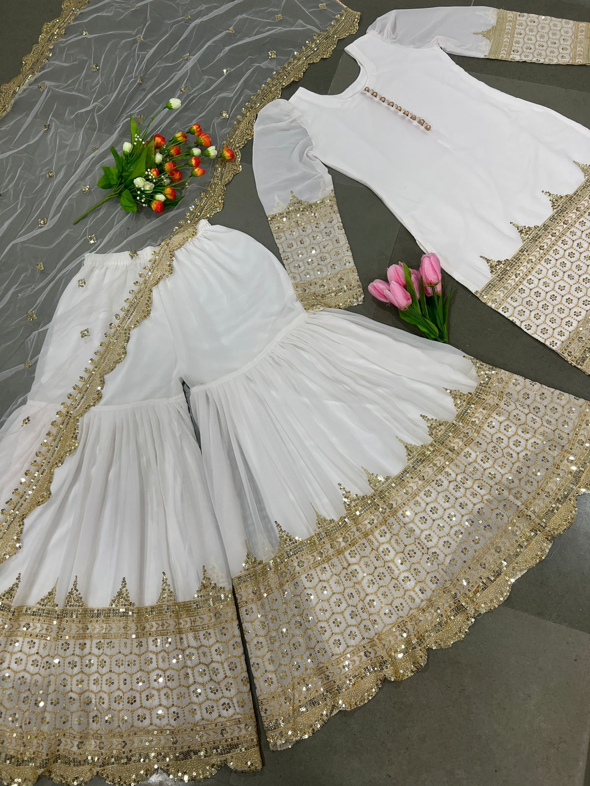 Fancy Party Wear Top Bottom With Dupatta With Embroidery Sequence Work