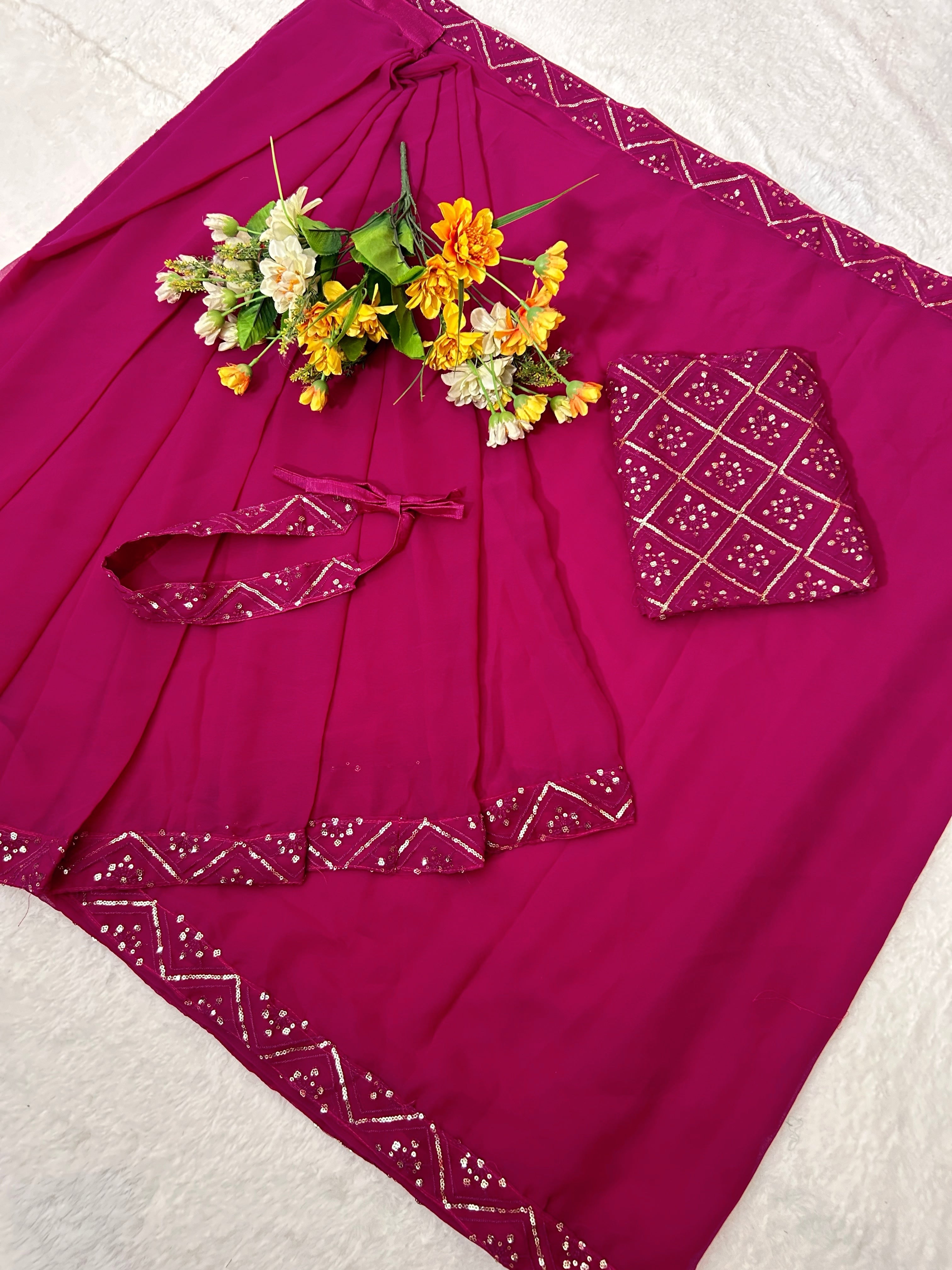 Party Wear Beautiful Saree With Embroidery With Sequence Work