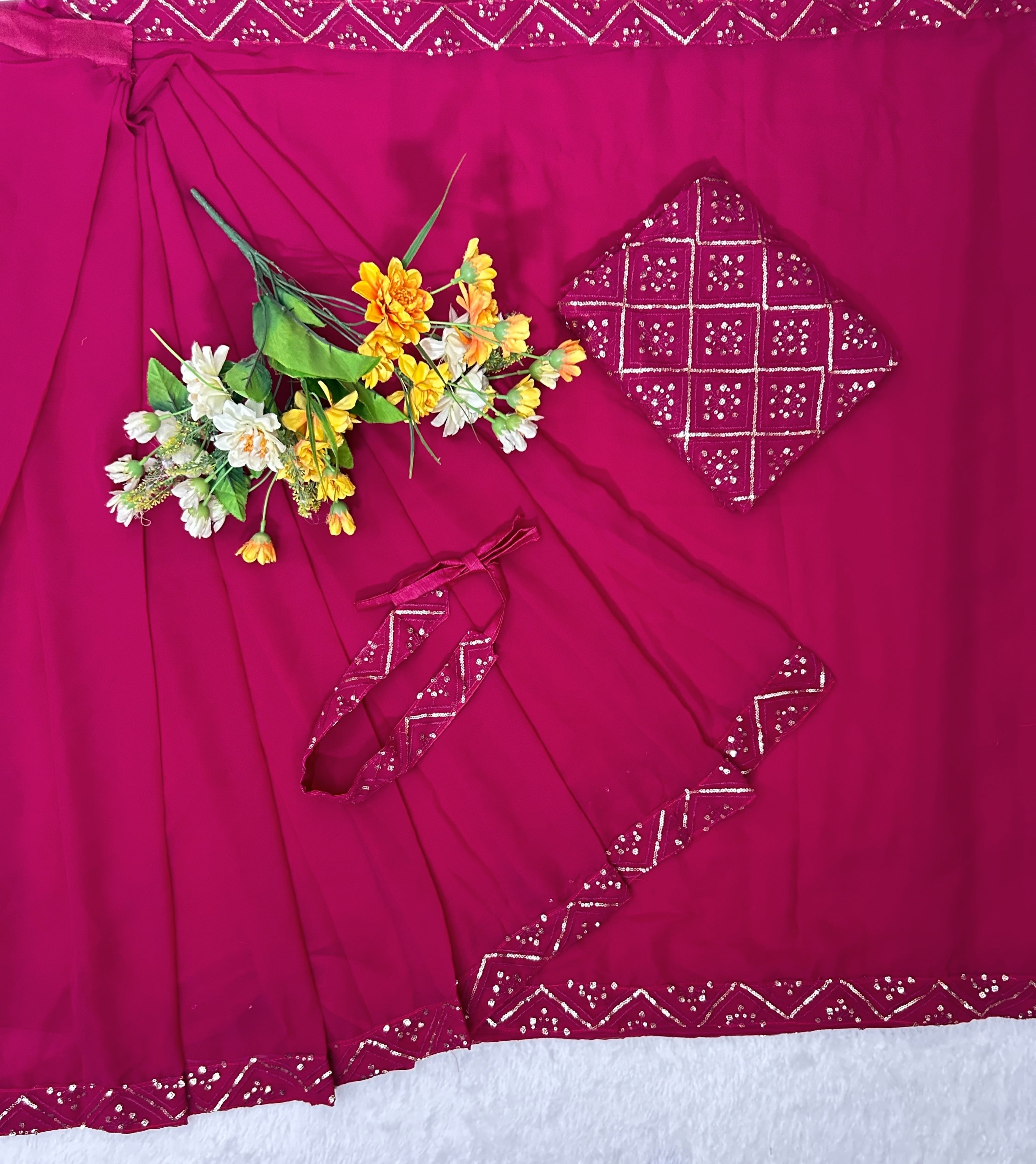 Party Wear Beautiful Saree With Embroidery With Sequence Work