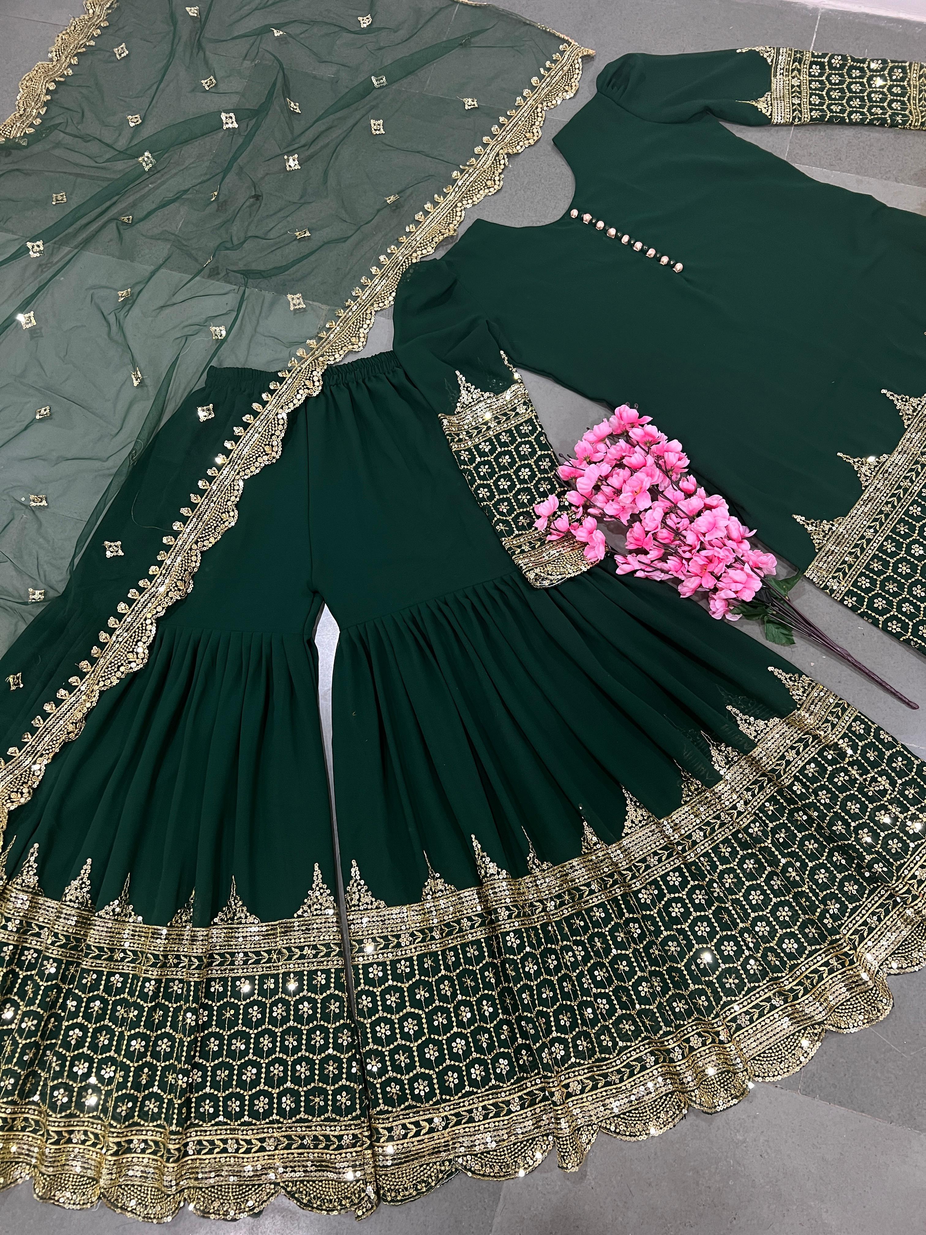Fancy Party Wear Top Bottom With Dupatta With Embroidery Sequence Work
