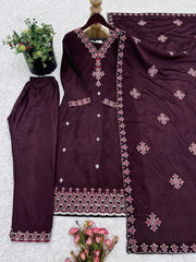 Designer Party Wear Look Top-Bottom and Dupatta With Heavy Embroidery Work