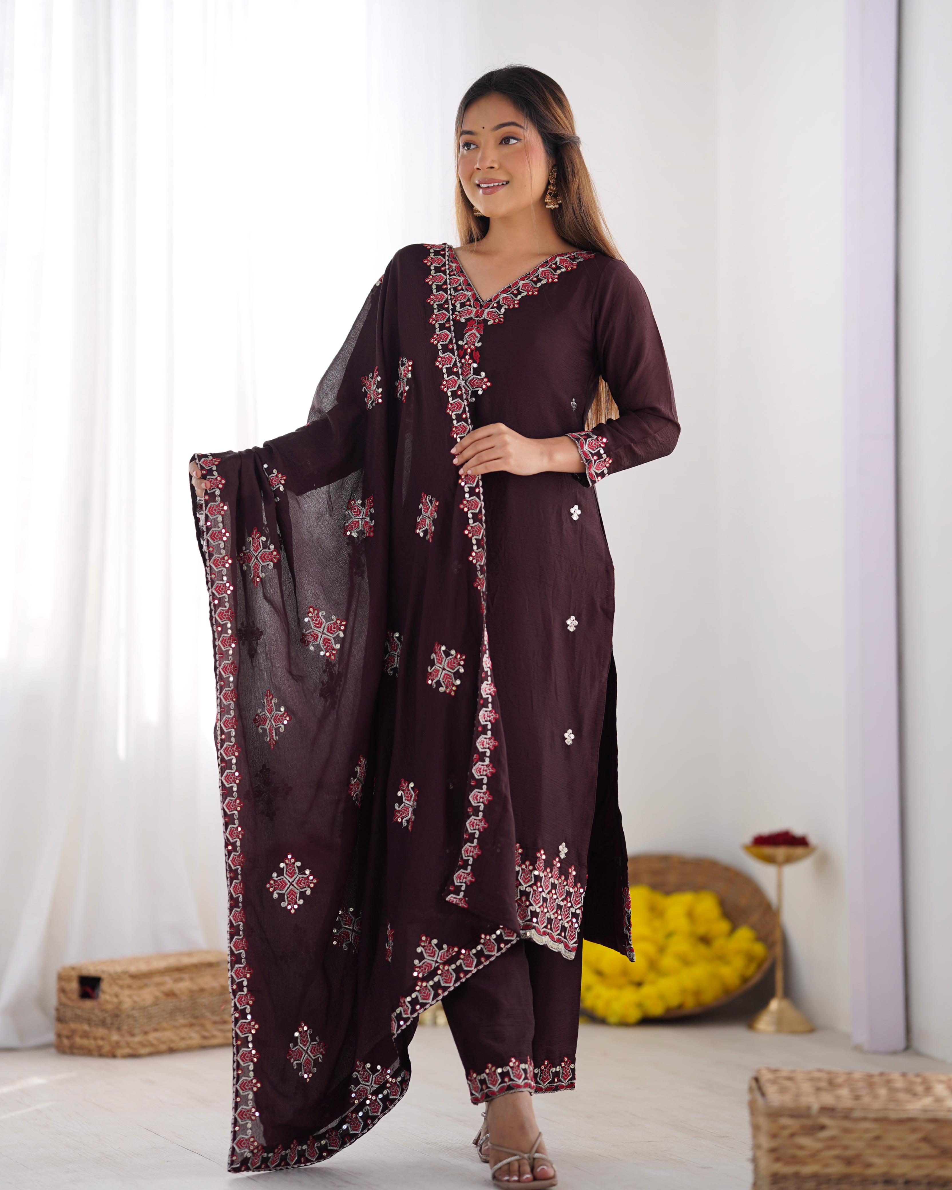 Designer Party Wear Look Top-Bottom and Dupatta With Heavy Embroidery Work