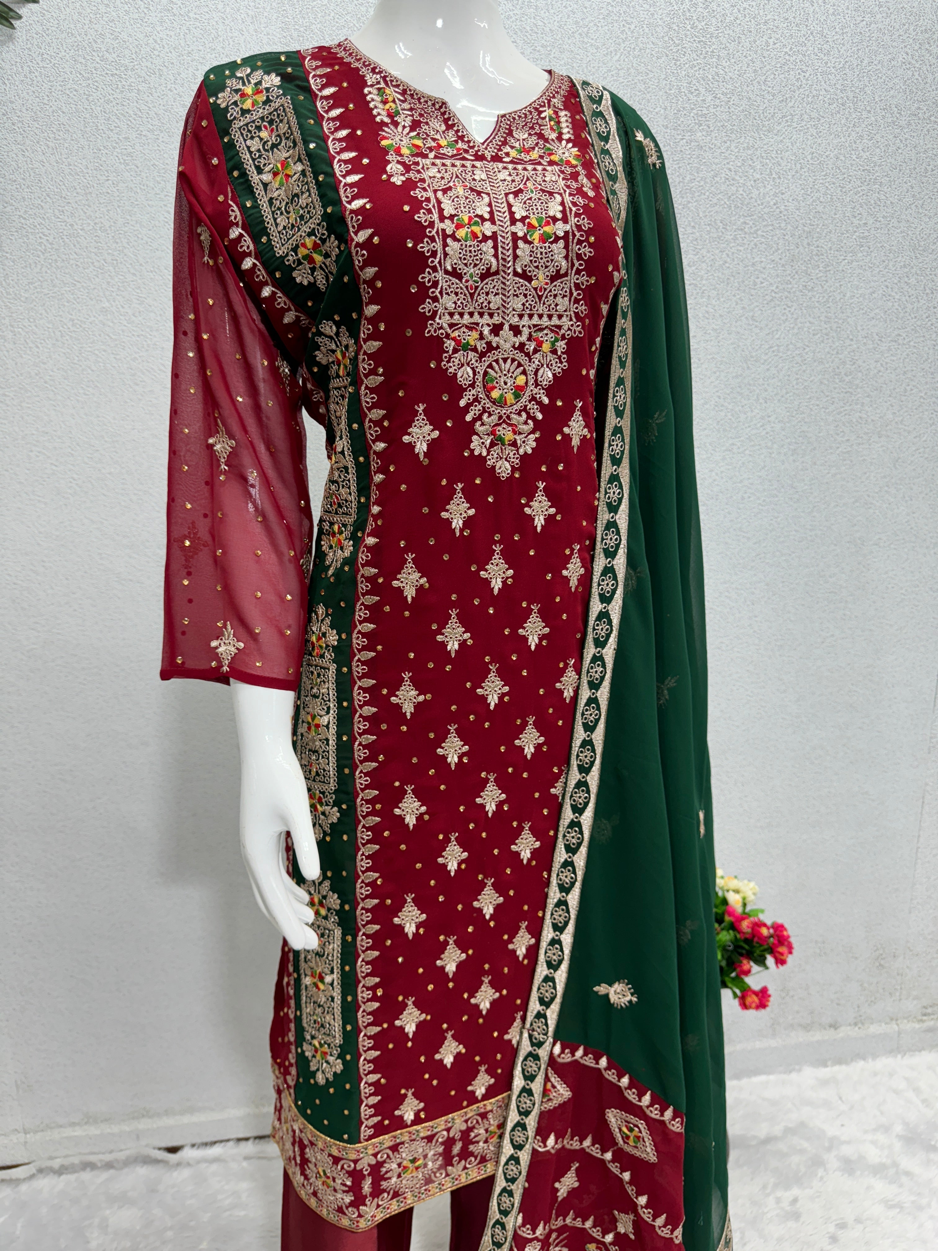 Party Wear Beautiful Top And Plazzo With Dupatta