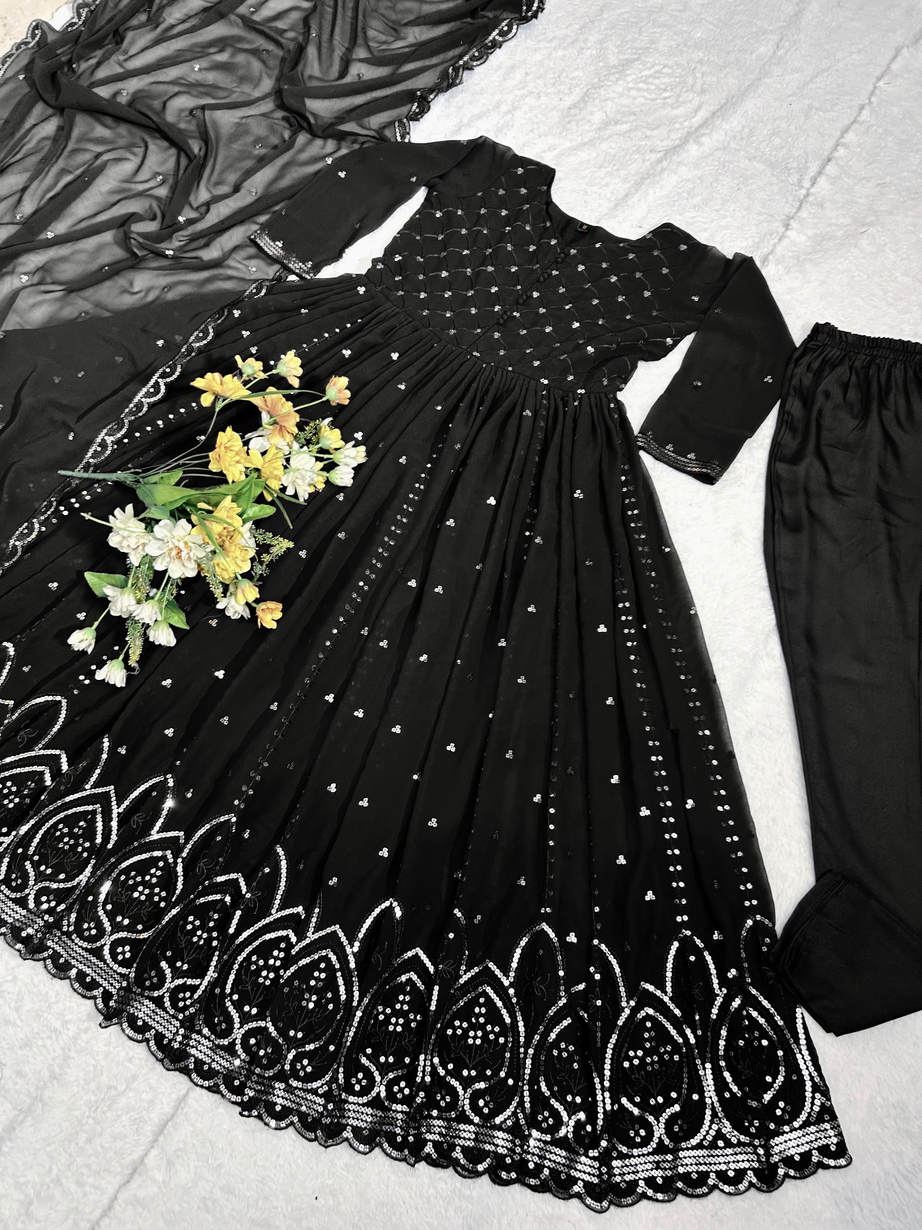 Designer Party Wear Anarkali Gown, Pent And Dupatta