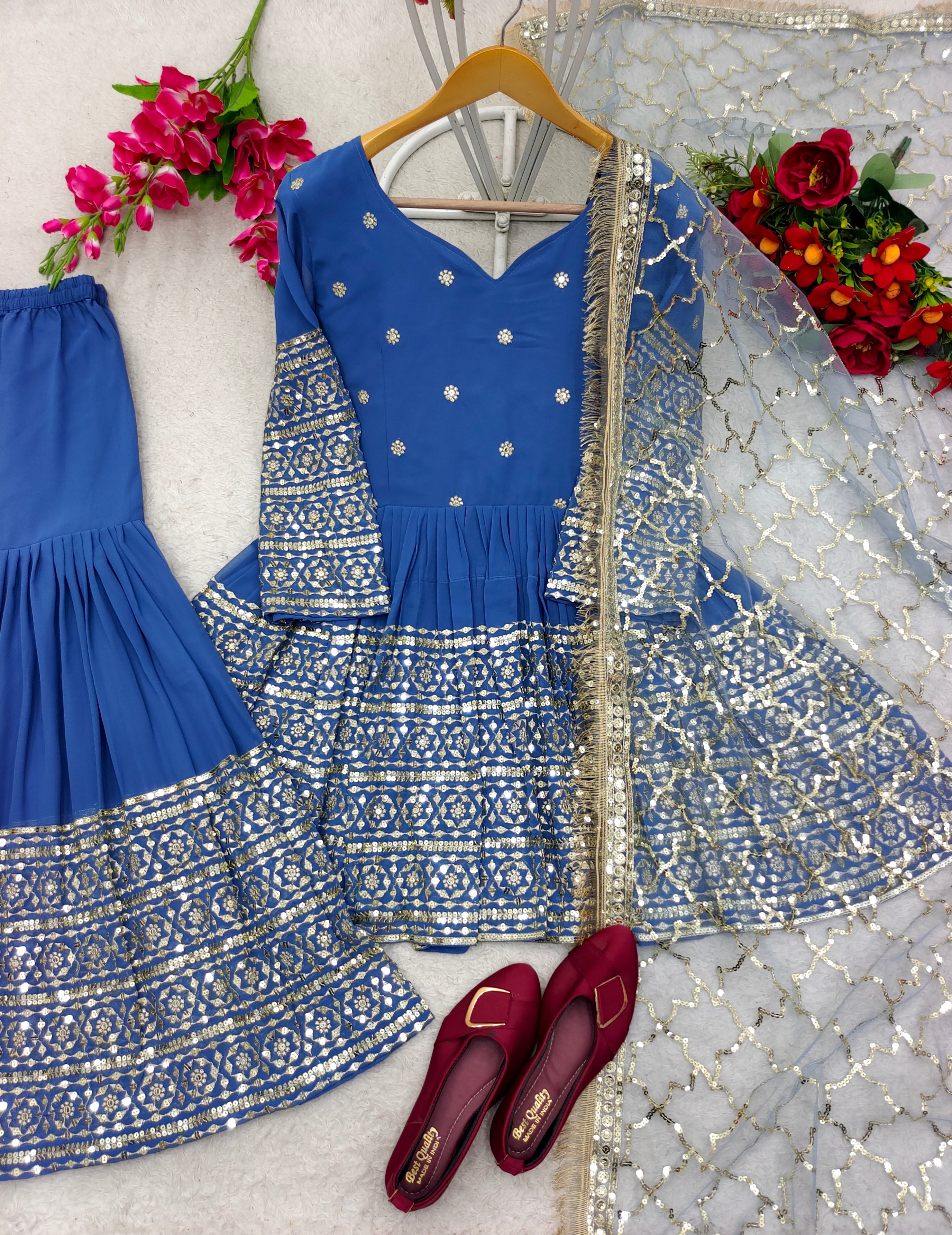 Designer Party Wear Kediya-Sarara With Fancy Dupatta Set