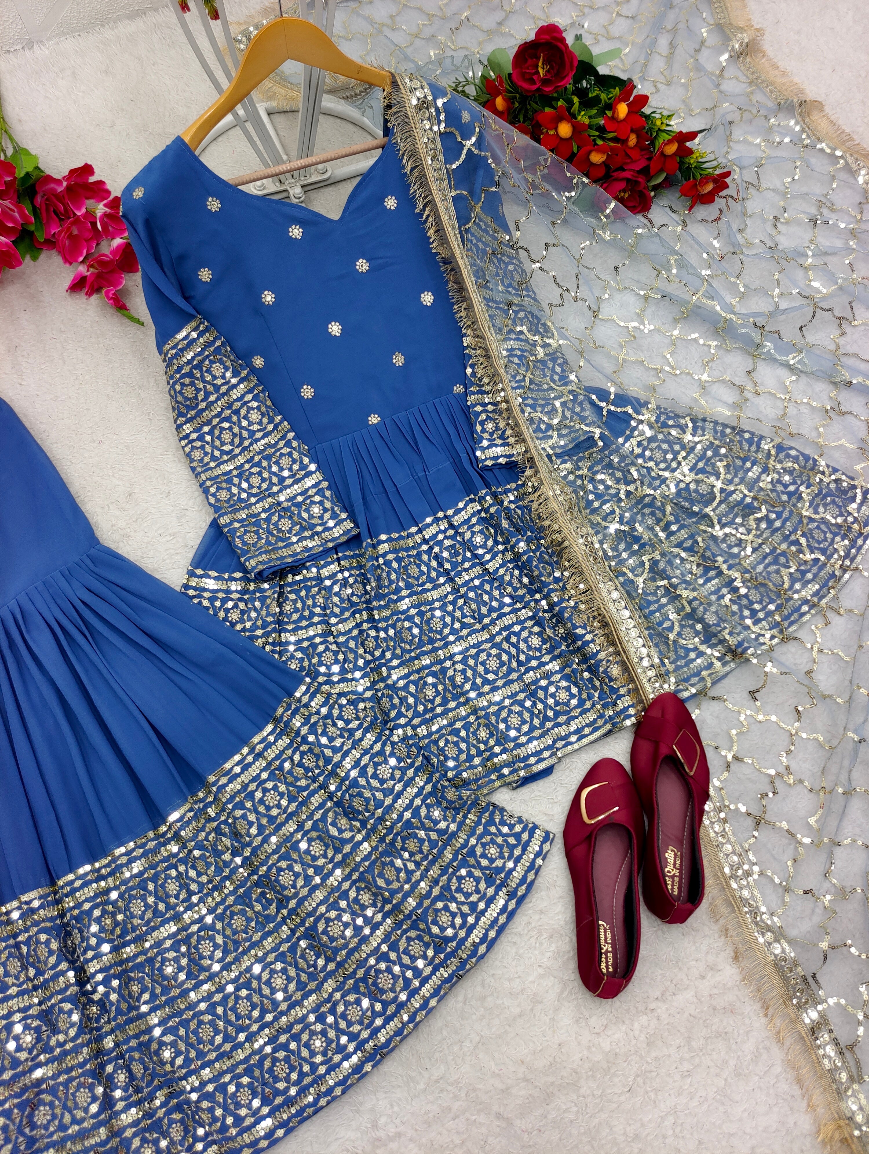 Designer Party Wear Kediya-Sarara With Fancy Dupatta Set