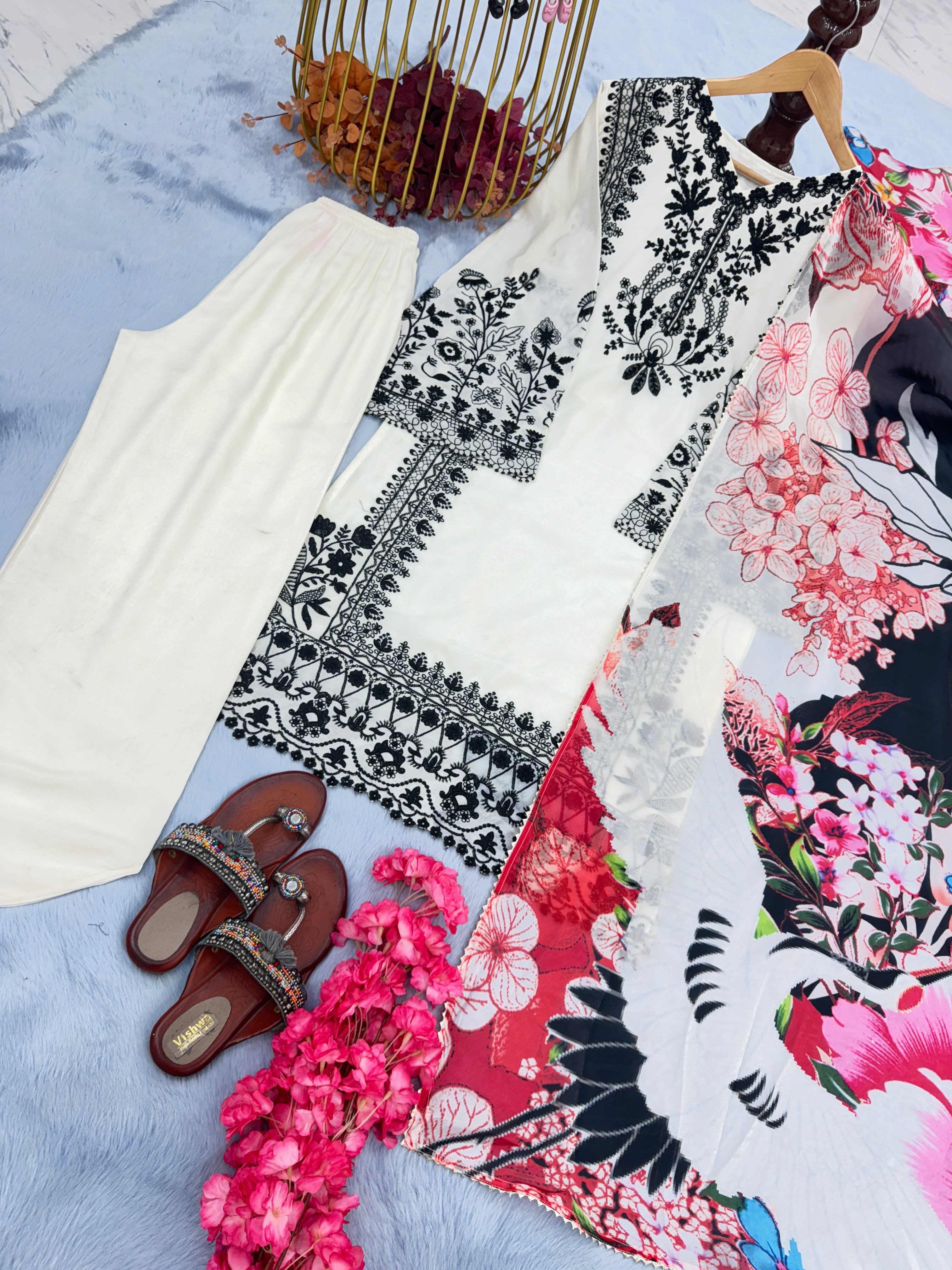 Designer Party Wear Look Top Plazzo & Dupatta Set