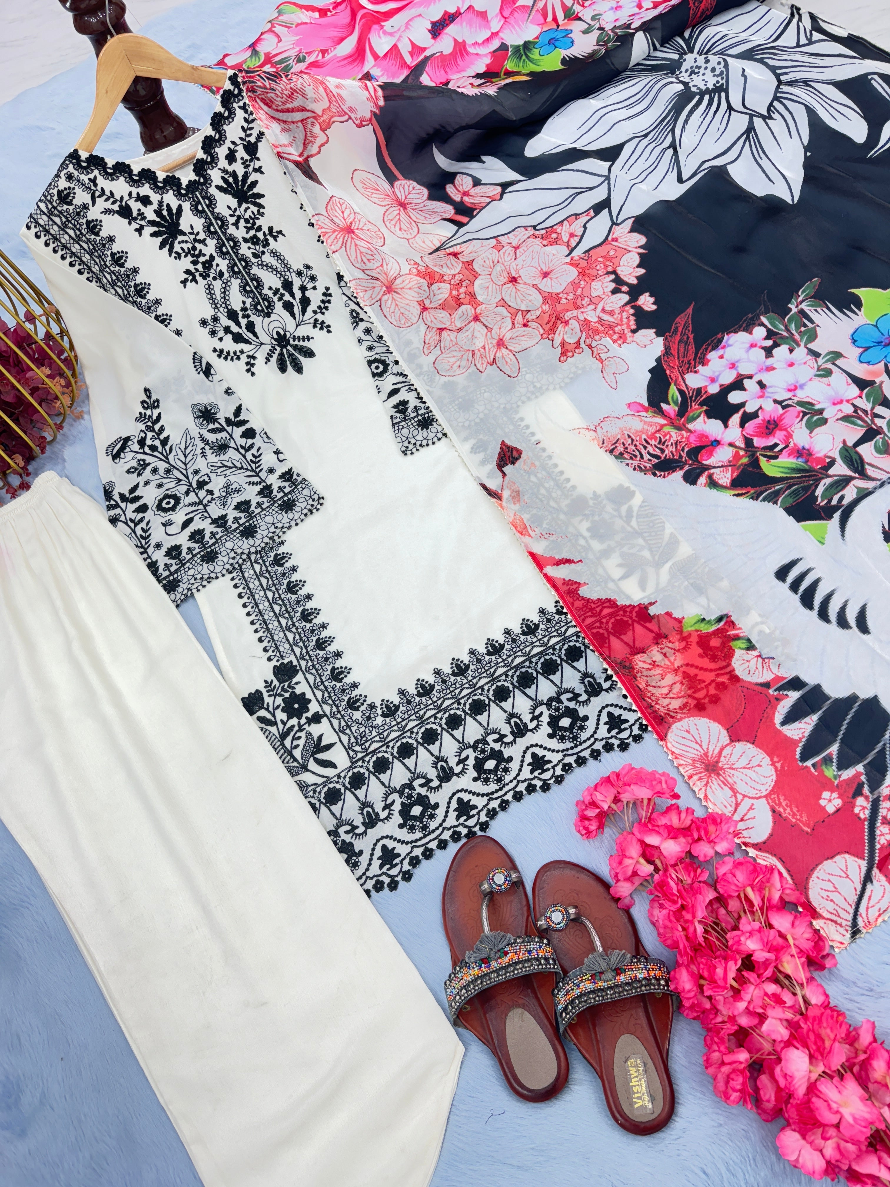 Designer Party Wear Look Top Plazzo & Fancy Dupatta