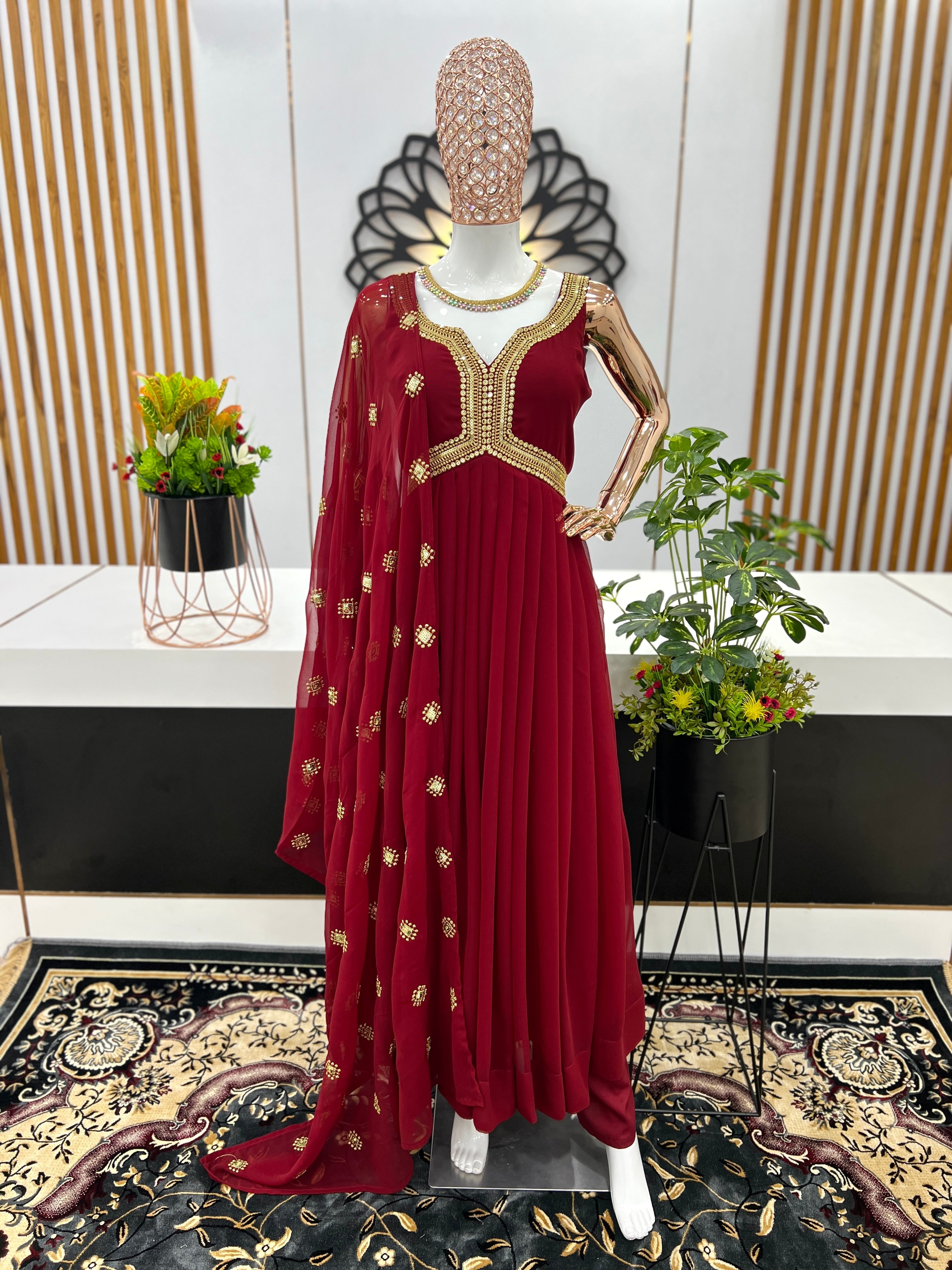 Designer Party Wear  Gown With Bottom And Heavy Dupatta