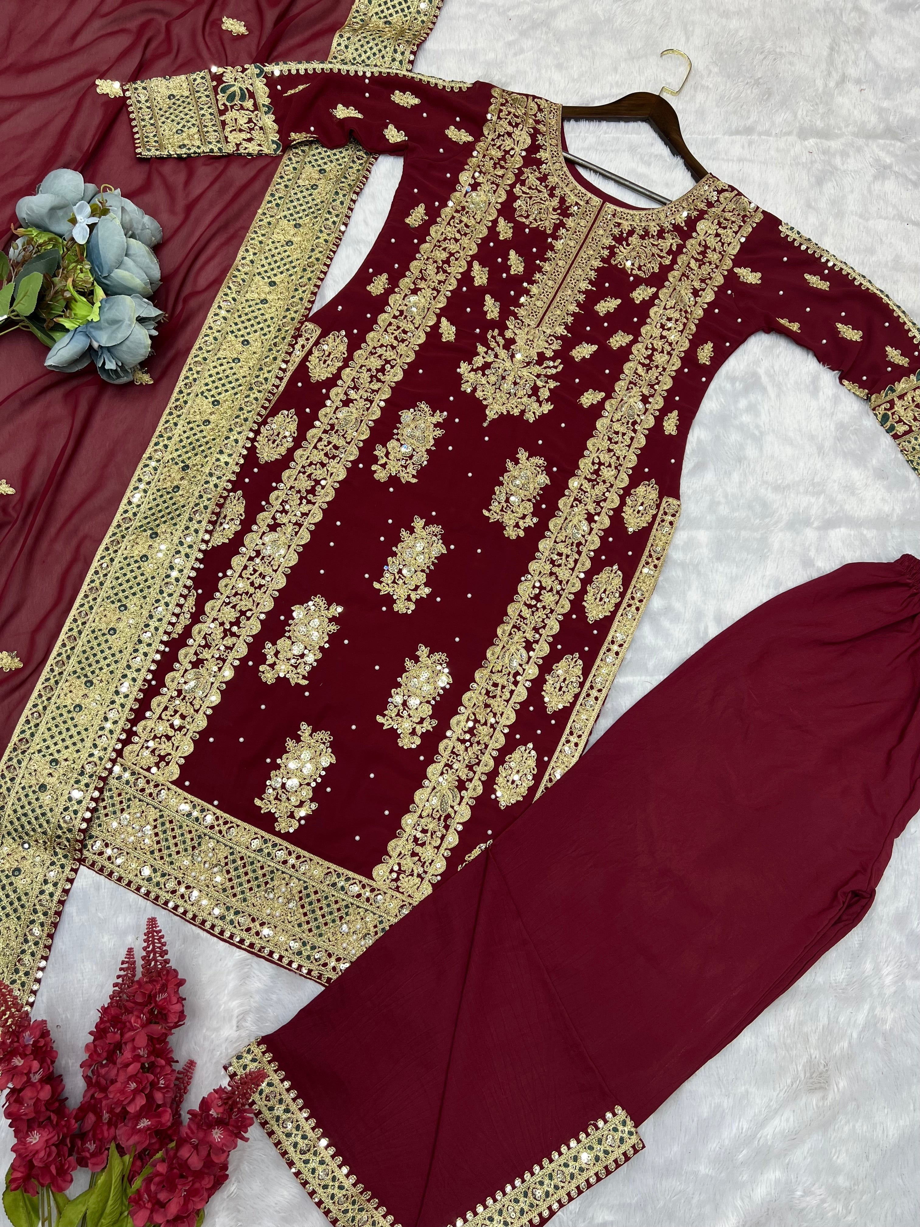 Top - Plazzo With Dupatta With Embroidery Sequins Work