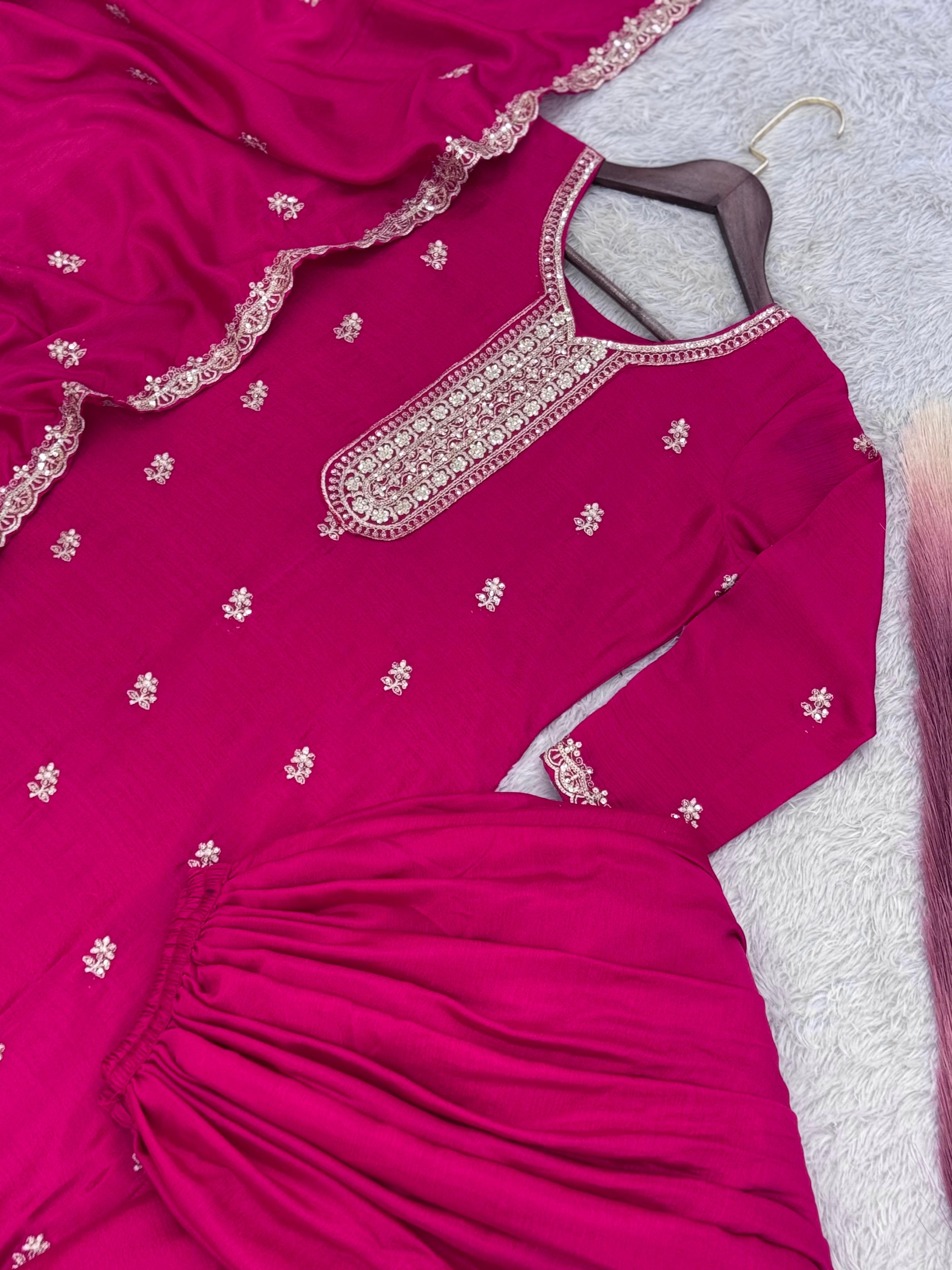 Fancy Suit Set With Beautiful Embroidery And Sequence Work