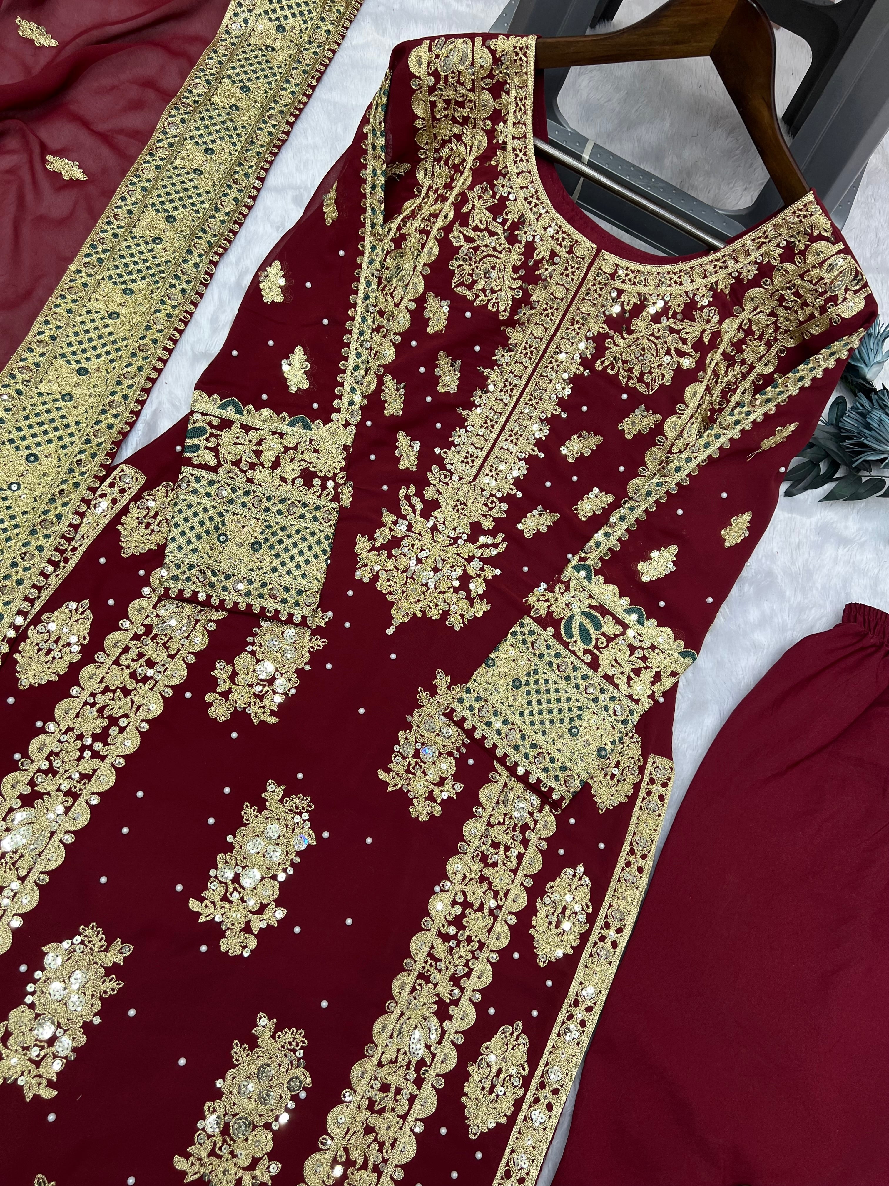 Top - Plazzo With Dupatta With Embroidery Sequins Work