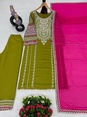 Party Wear Designer Salwar Suit Set With Real Mirror Work