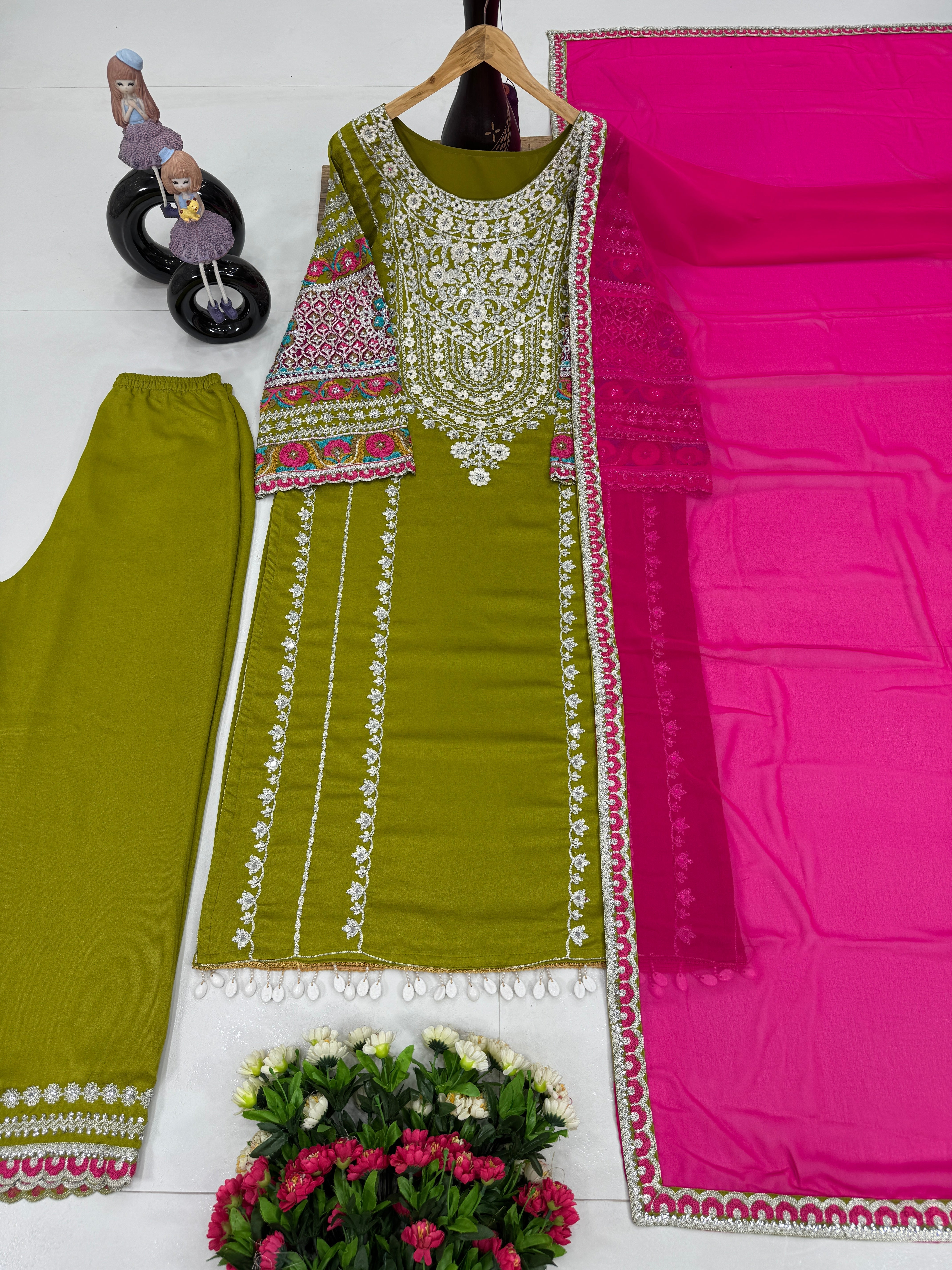 Party Wear Designer Salwar Suit Set With Real Mirror Work