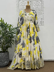 Designer Anarkali Gown With Dupatta With Fancy Digital Print