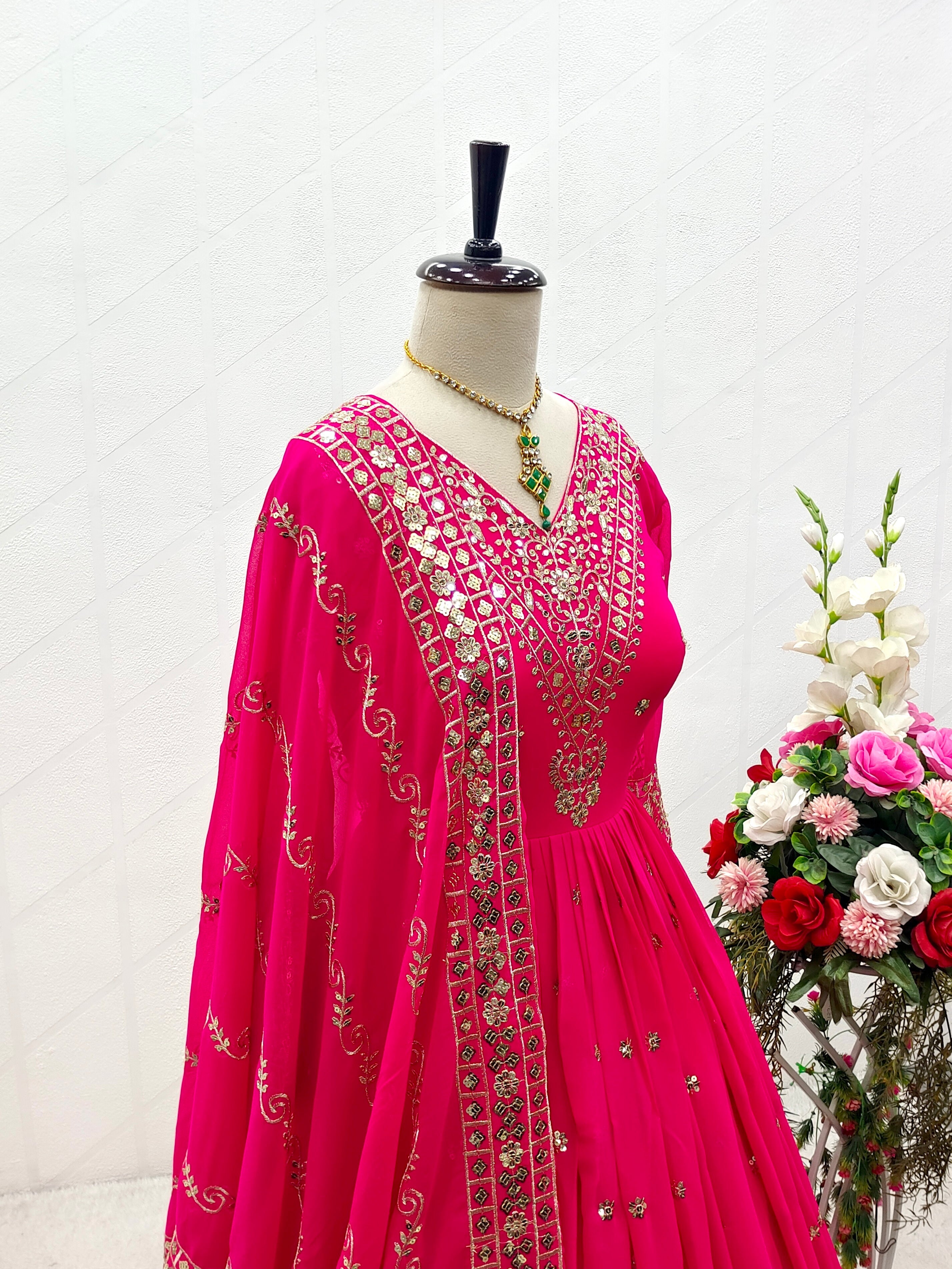 Designer Gown With Pent And Dupatta With Sequence Work