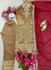 Party Wear Designer Top-Pent And Dupatta With Moti Work