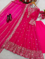 Designer Gown With Pent And Dupatta With Sequence Work
