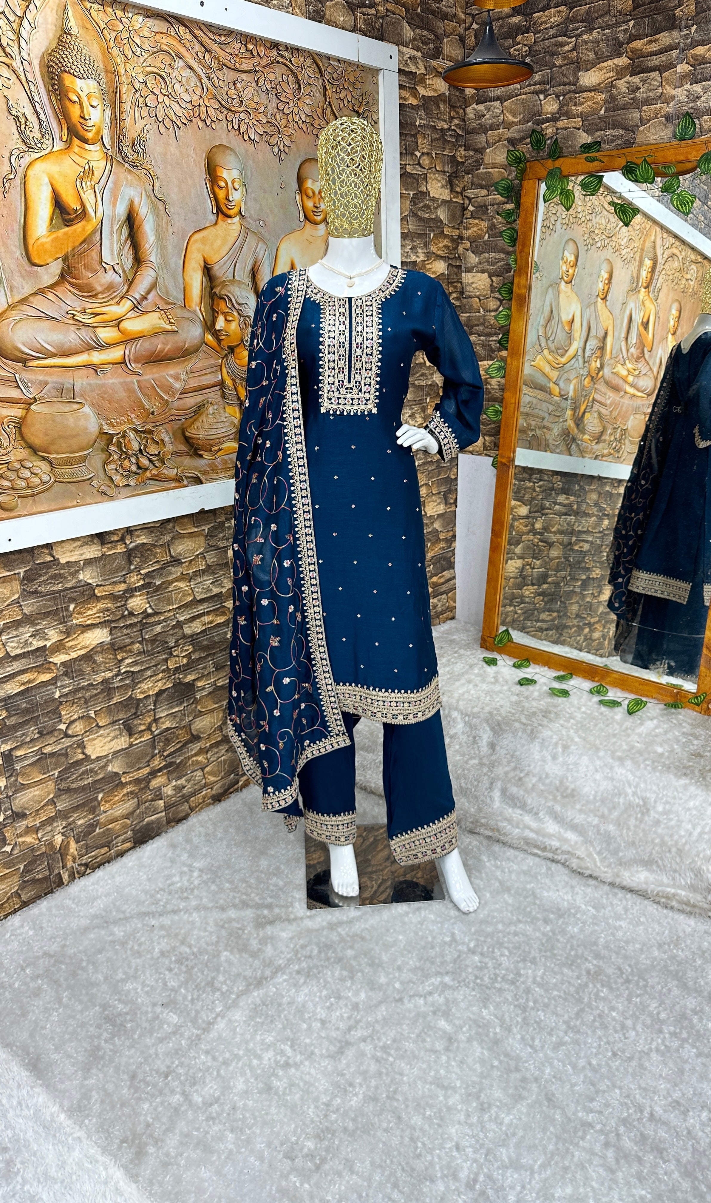 Party Wear Top Plazzo And Dupatta With Embroidery Work