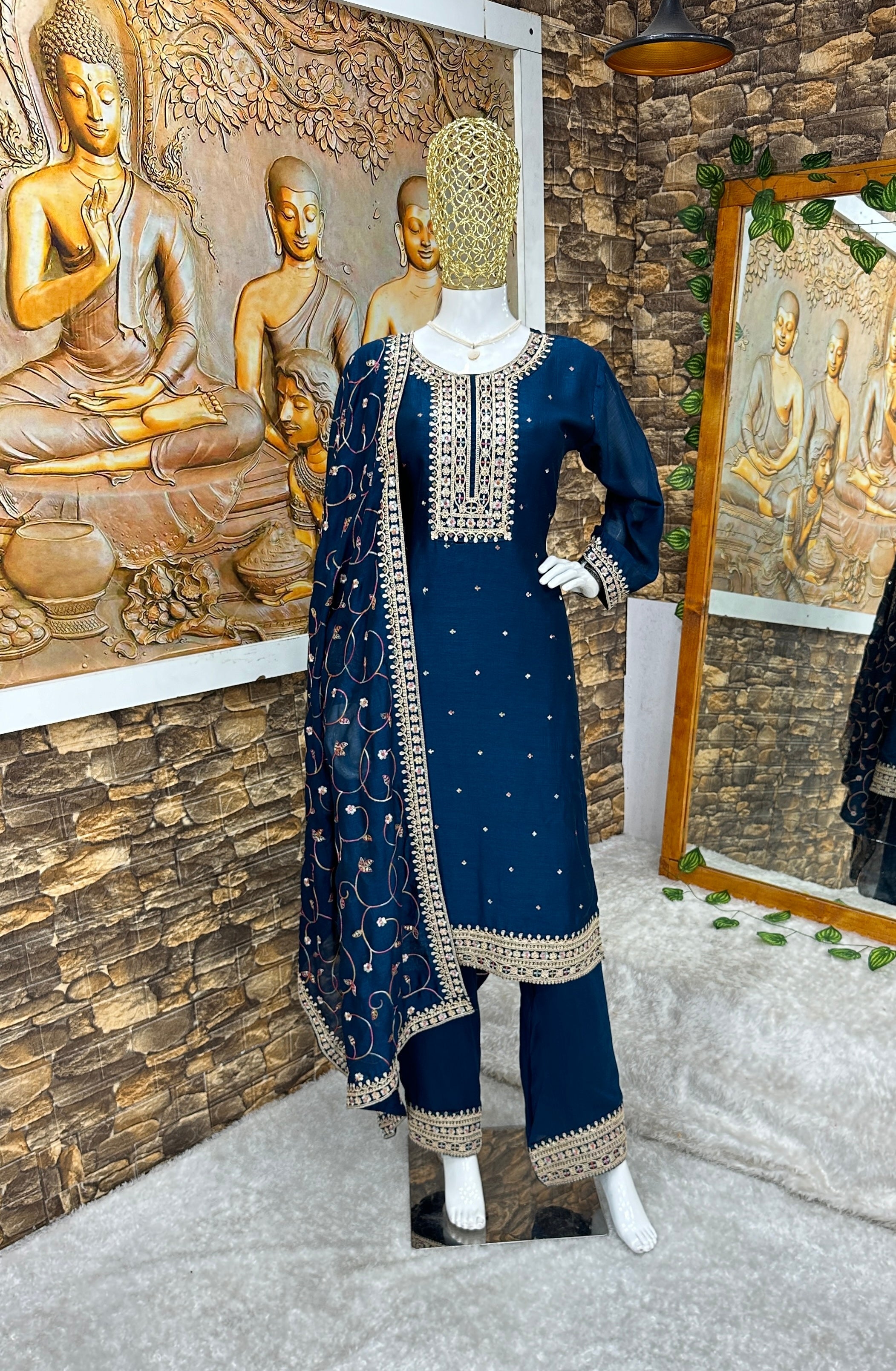 Party Wear Top Plazzo And Dupatta With Embroidery Work