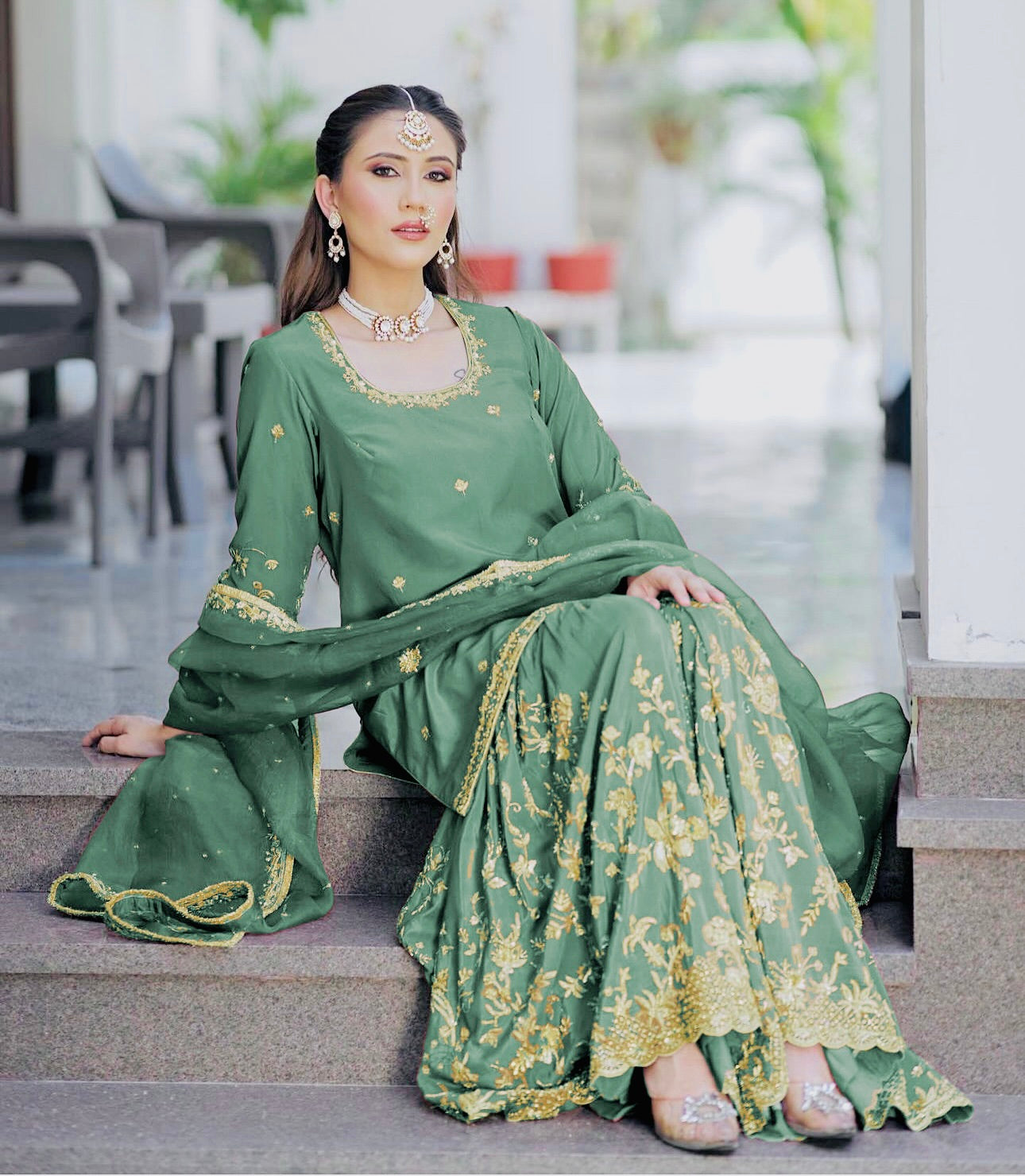 Designer Party Wear Top-Sarara And Dupatta With Embroidery Sequence Work