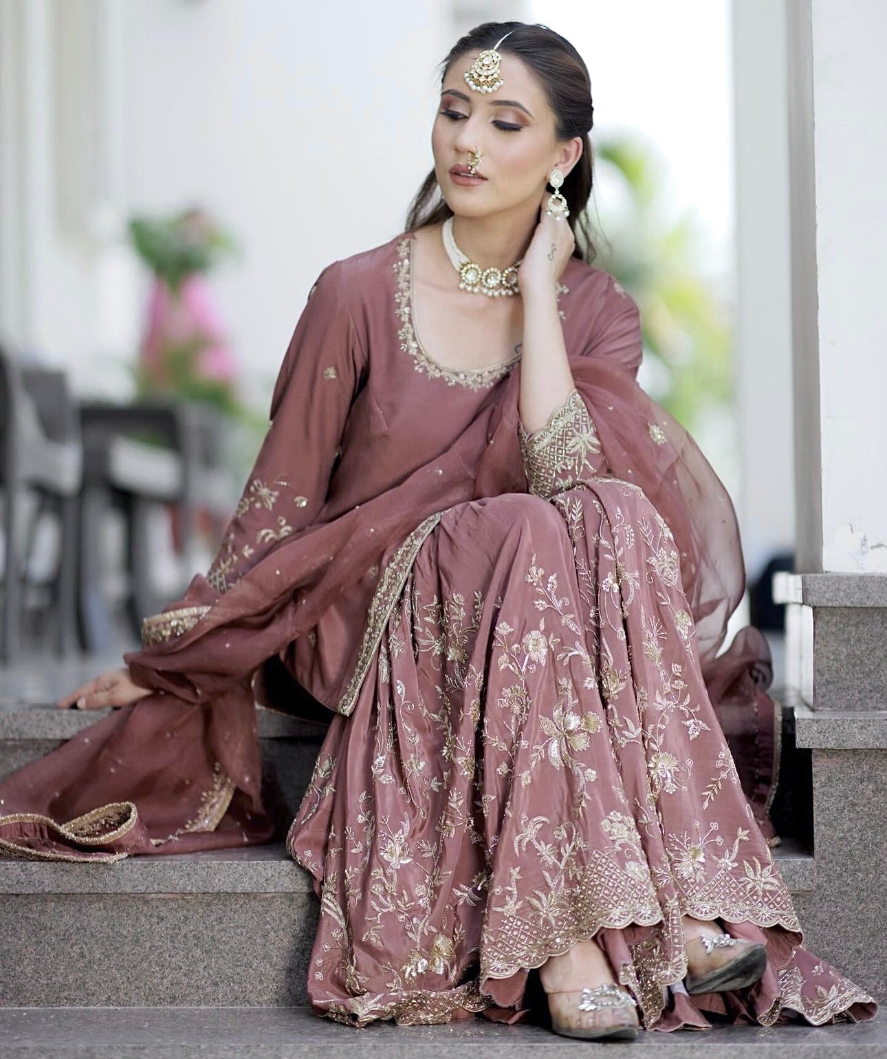 Designer Party Wear Top-Sarara And Dupatta With Embroidery Sequence Work