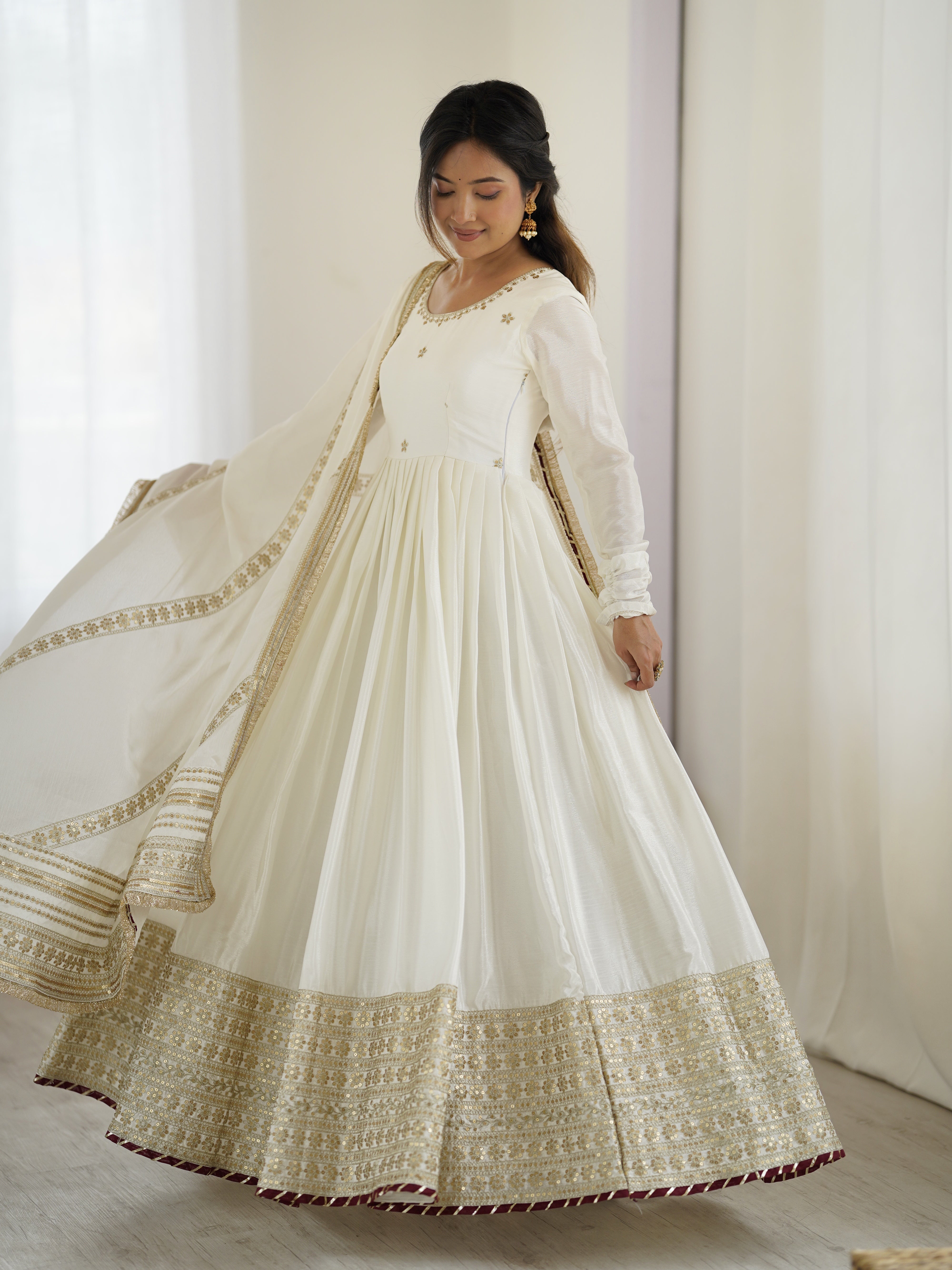 Beautiful Party Wear Anarkali Gown, Pent And Dupatta