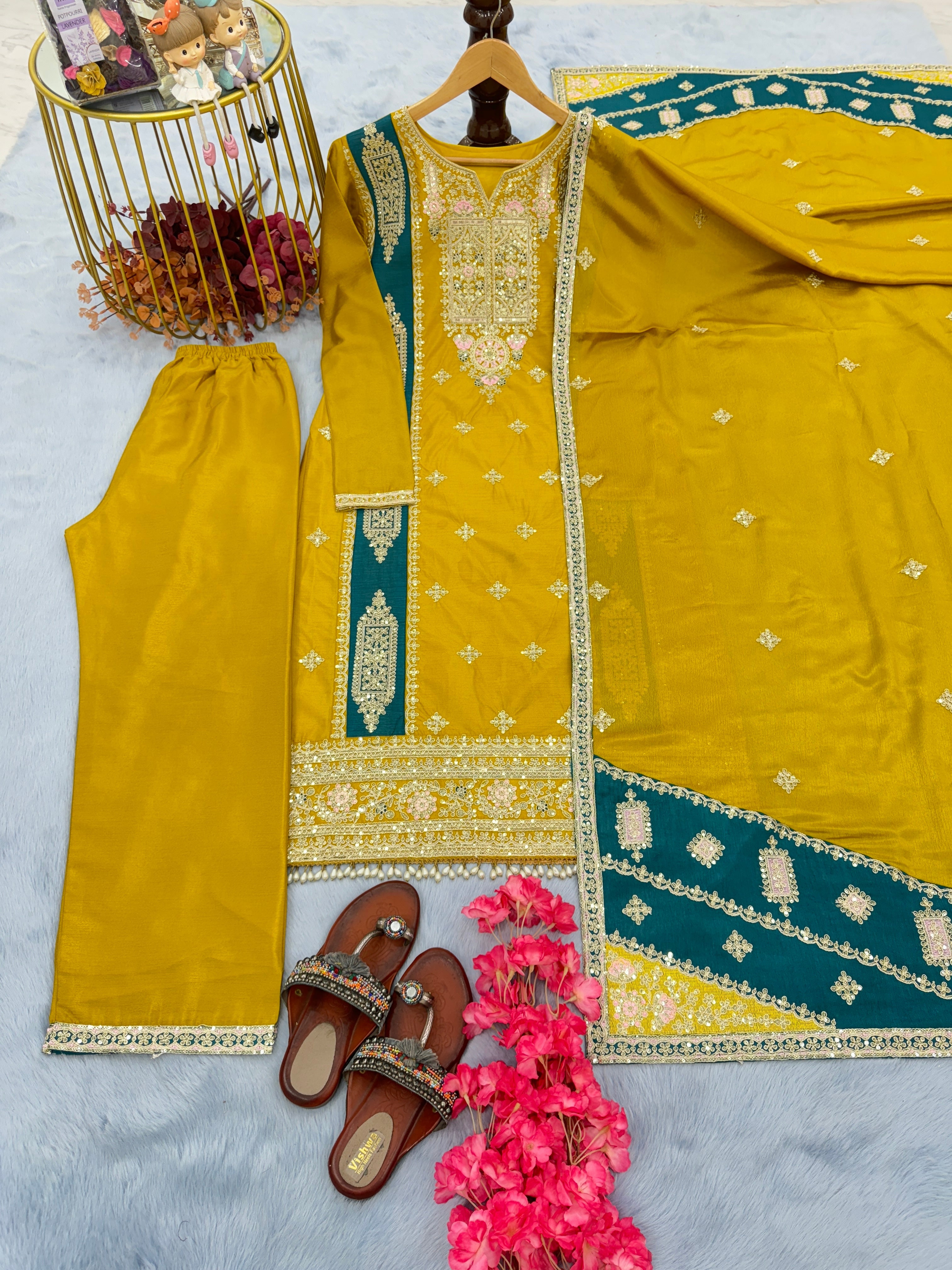 Designer Party Wear Look Silk Top Plazzo & Dupatta Set