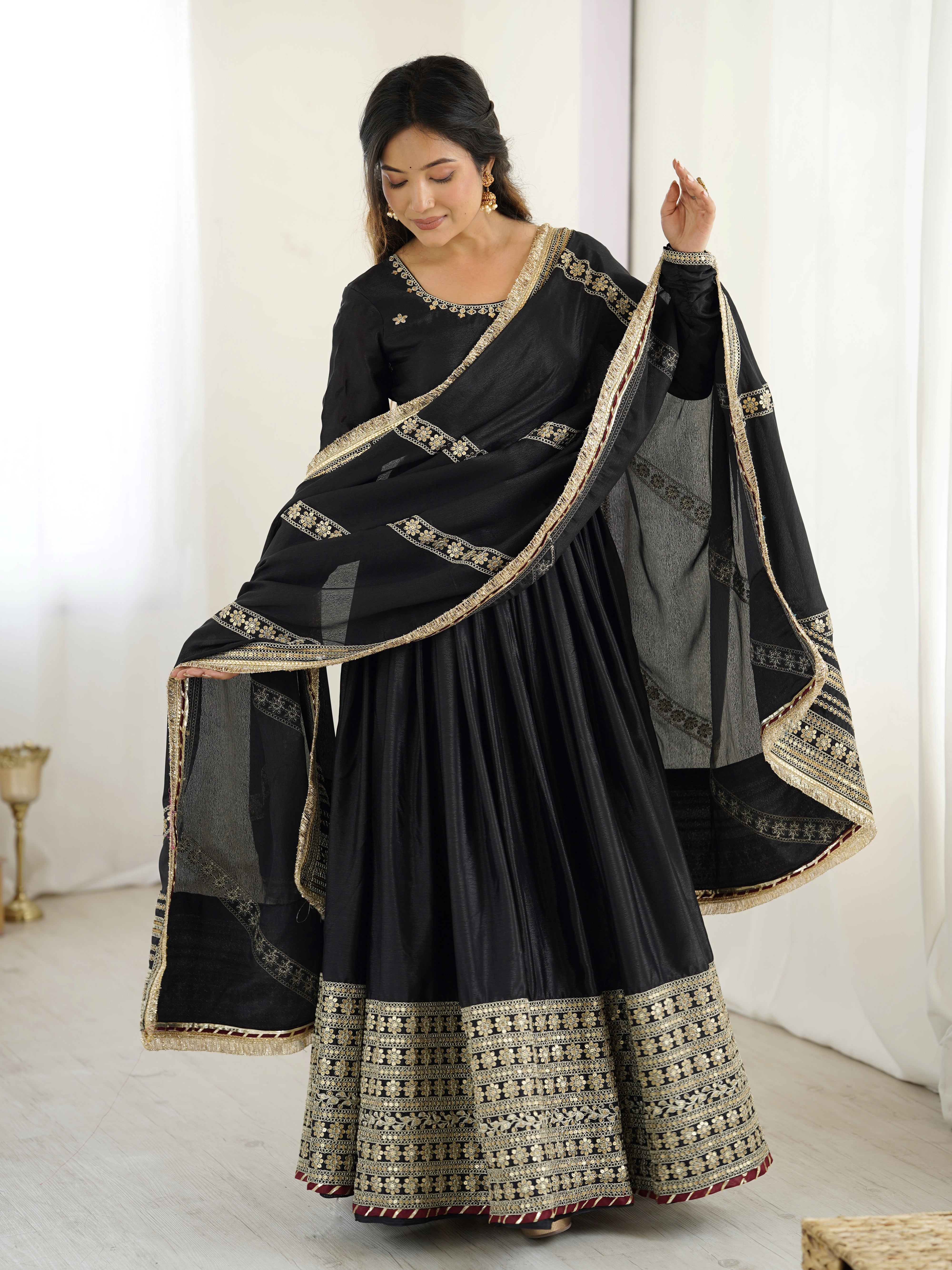 Beautiful Party Wear Anarkali Gown, Pent And Dupatta