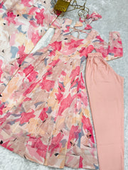 Beautiful Party Wear Anarkali Gown Pent And Dupatta With Floral Print