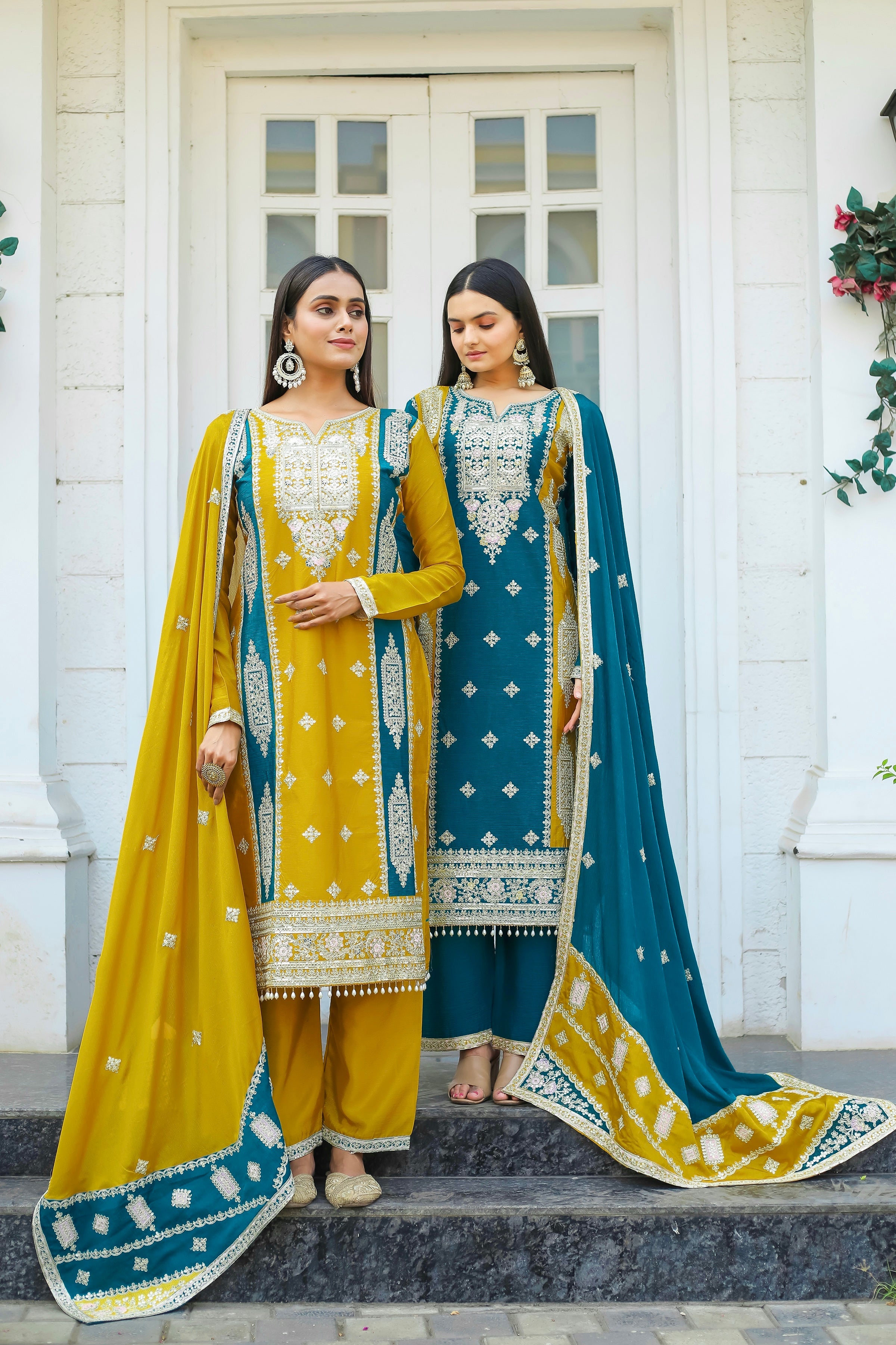 Designer Party Wear Look Silk Top Plazzo & Dupatta Set