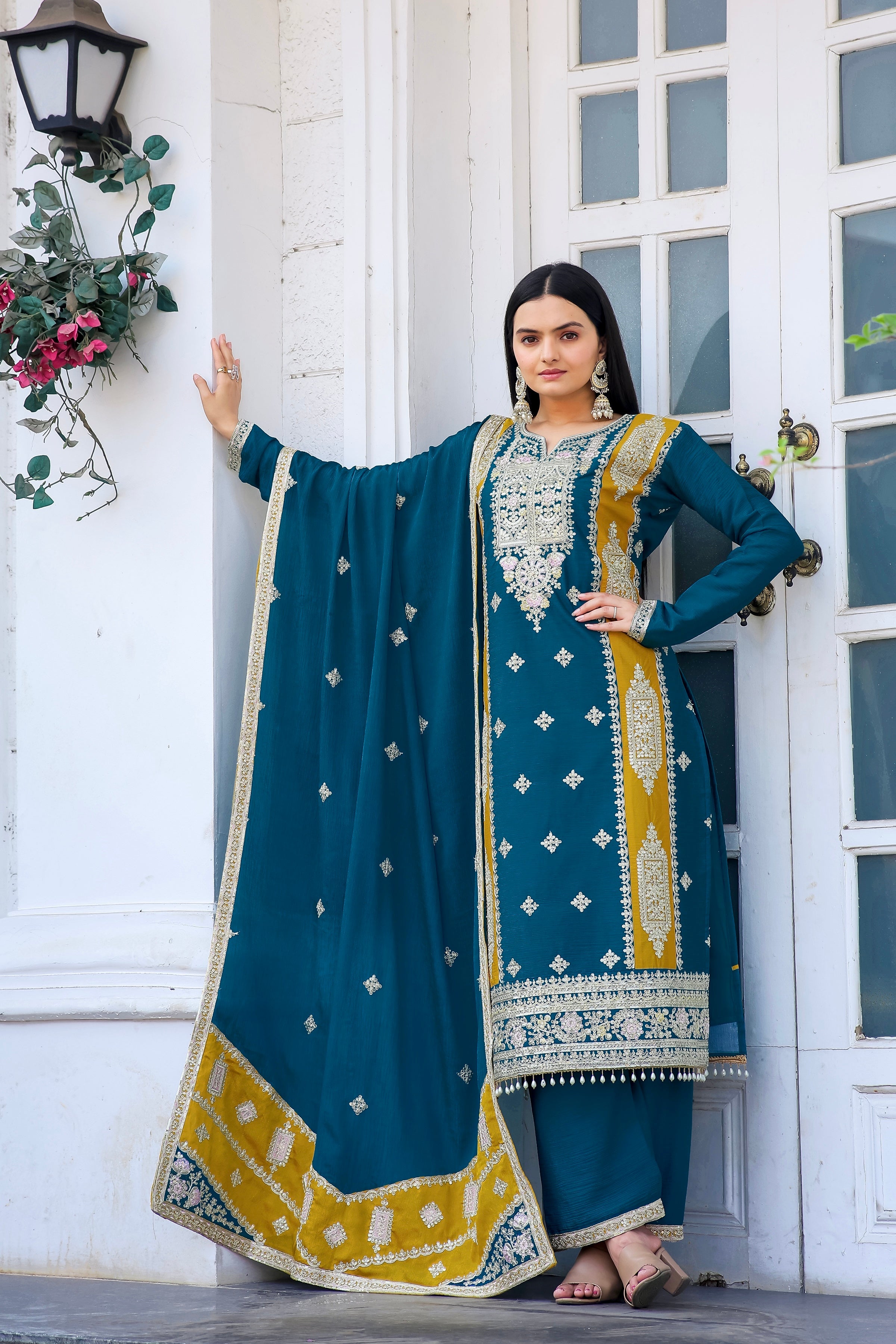 Designer Party Wear Look Silk Top Plazzo & Dupatta Set