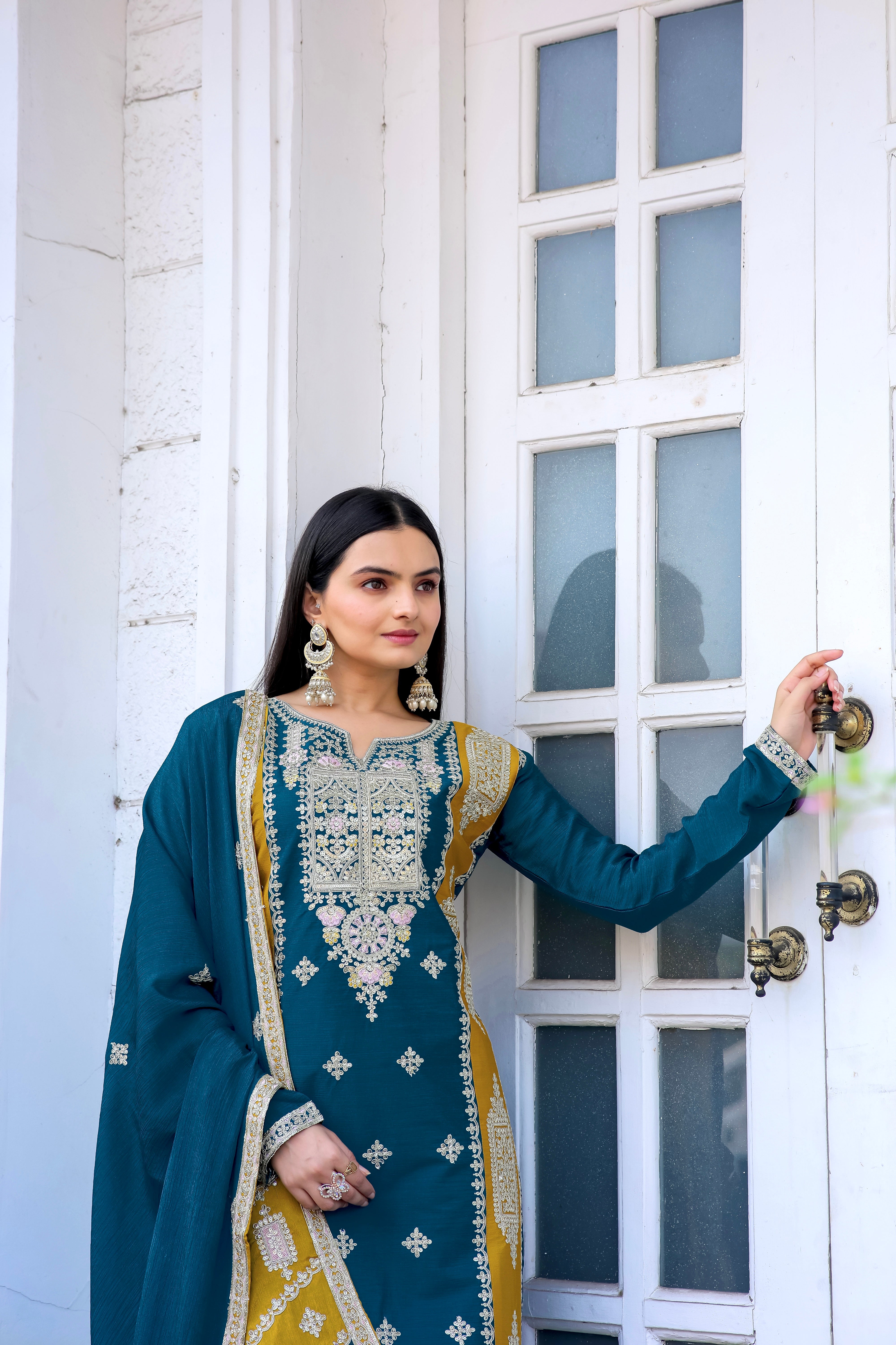 Designer Party Wear Look Silk Top Plazzo & Dupatta Set