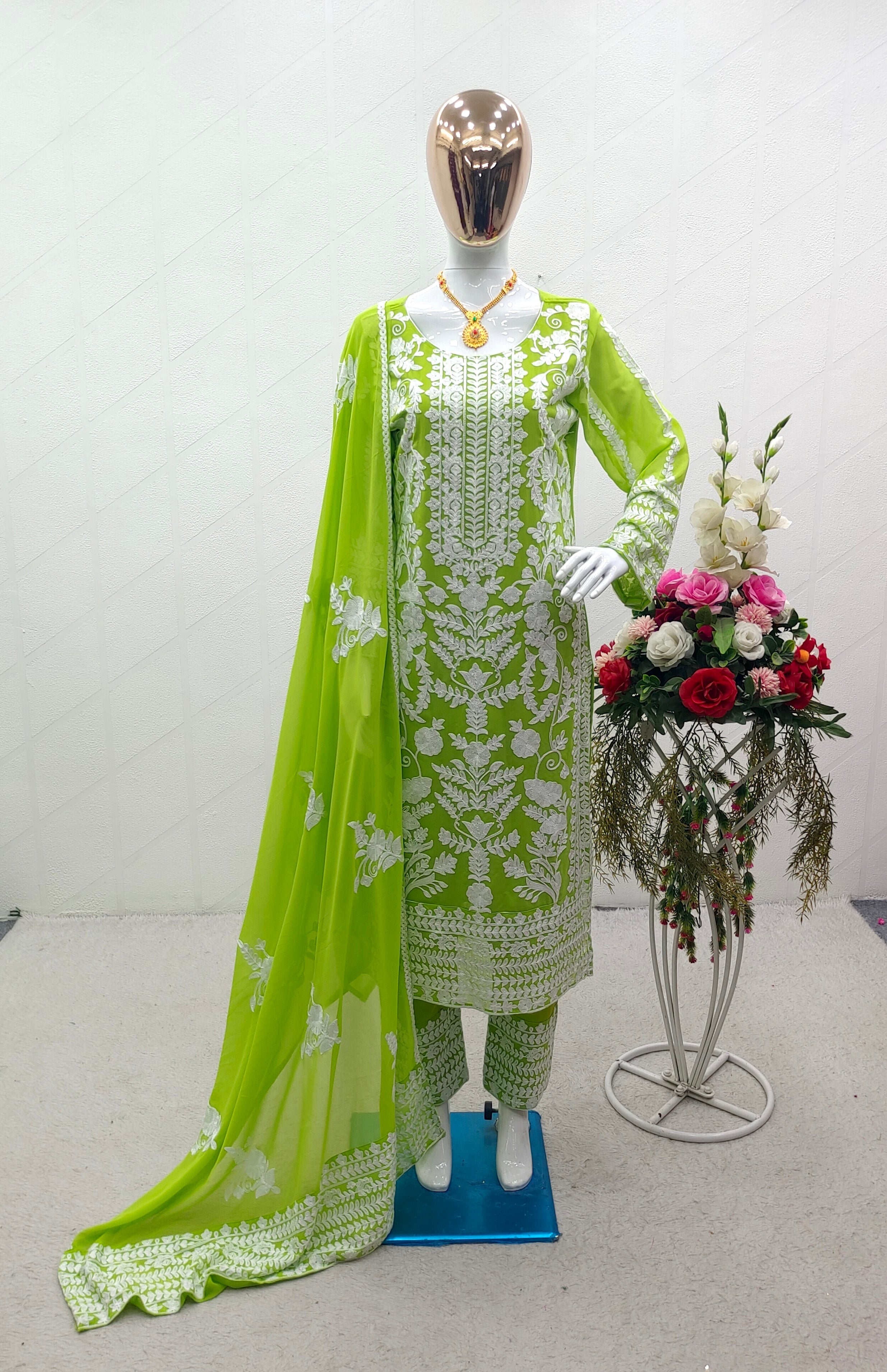 Designer Party Wear Top-Sarara And Dupatta With Embroidery Work