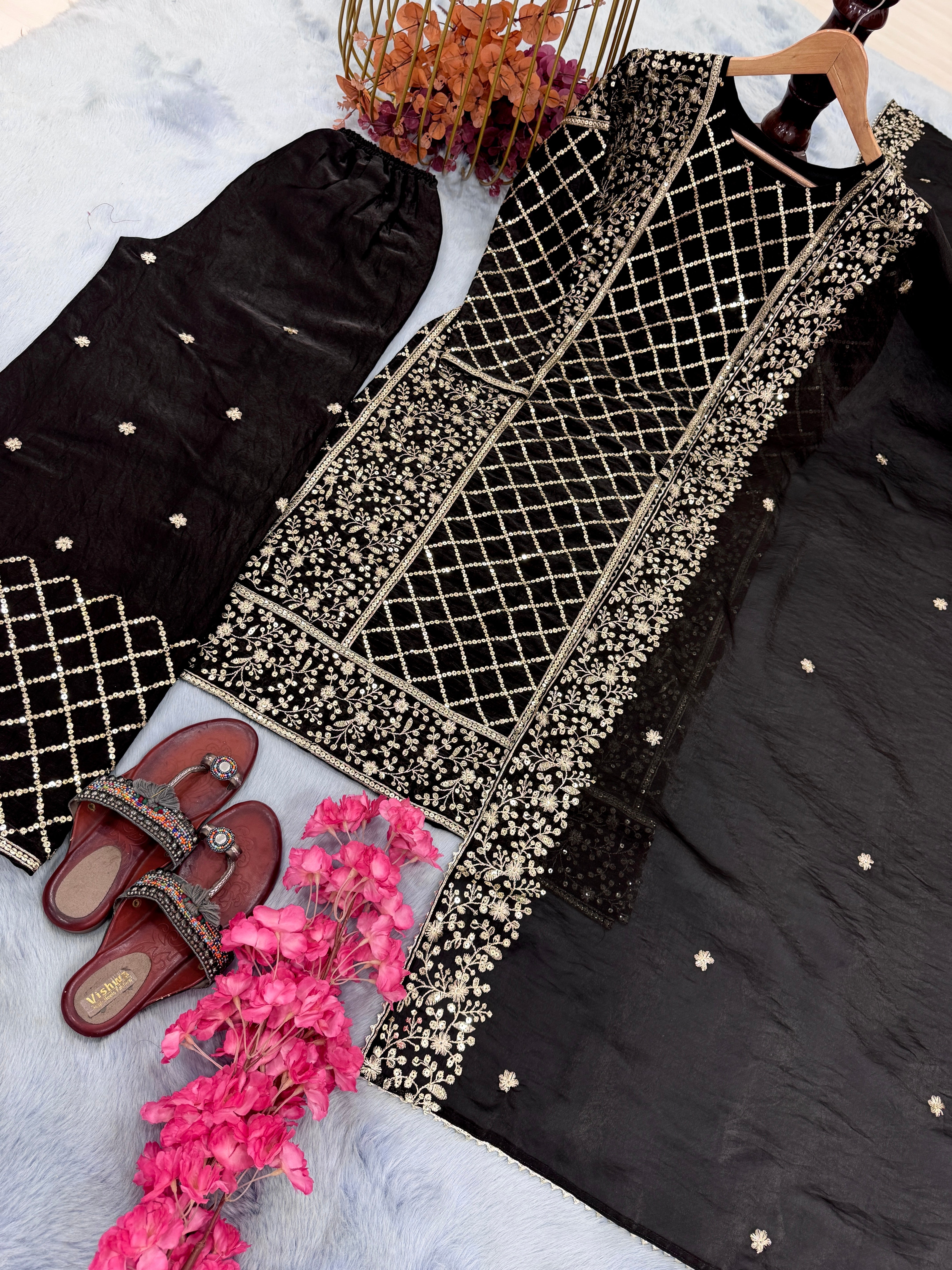 Designer Party Wear Look Top Plazzo & Dupatta