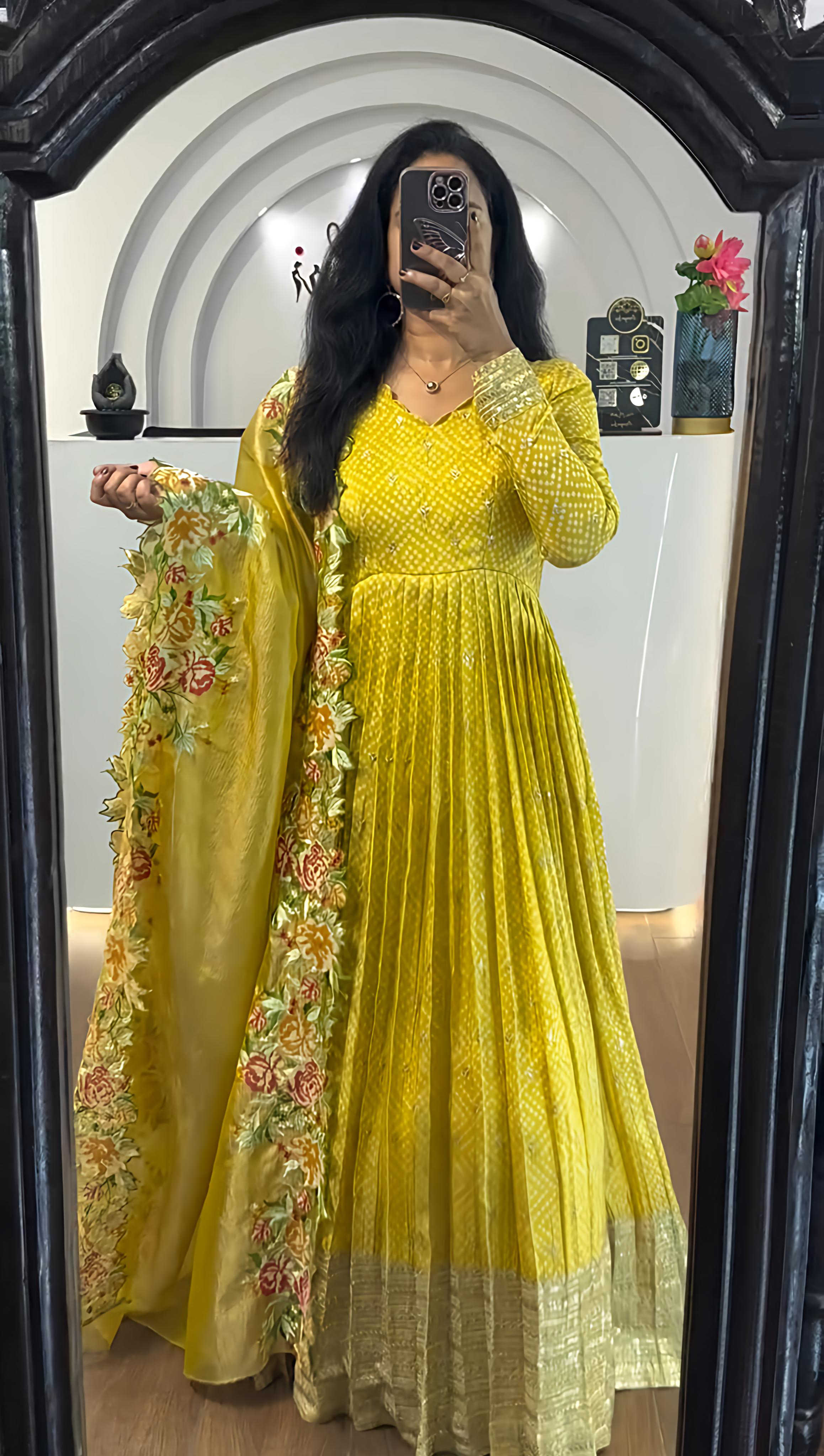 Gown And Dupatta With Heavy Embroidery Sequence Work