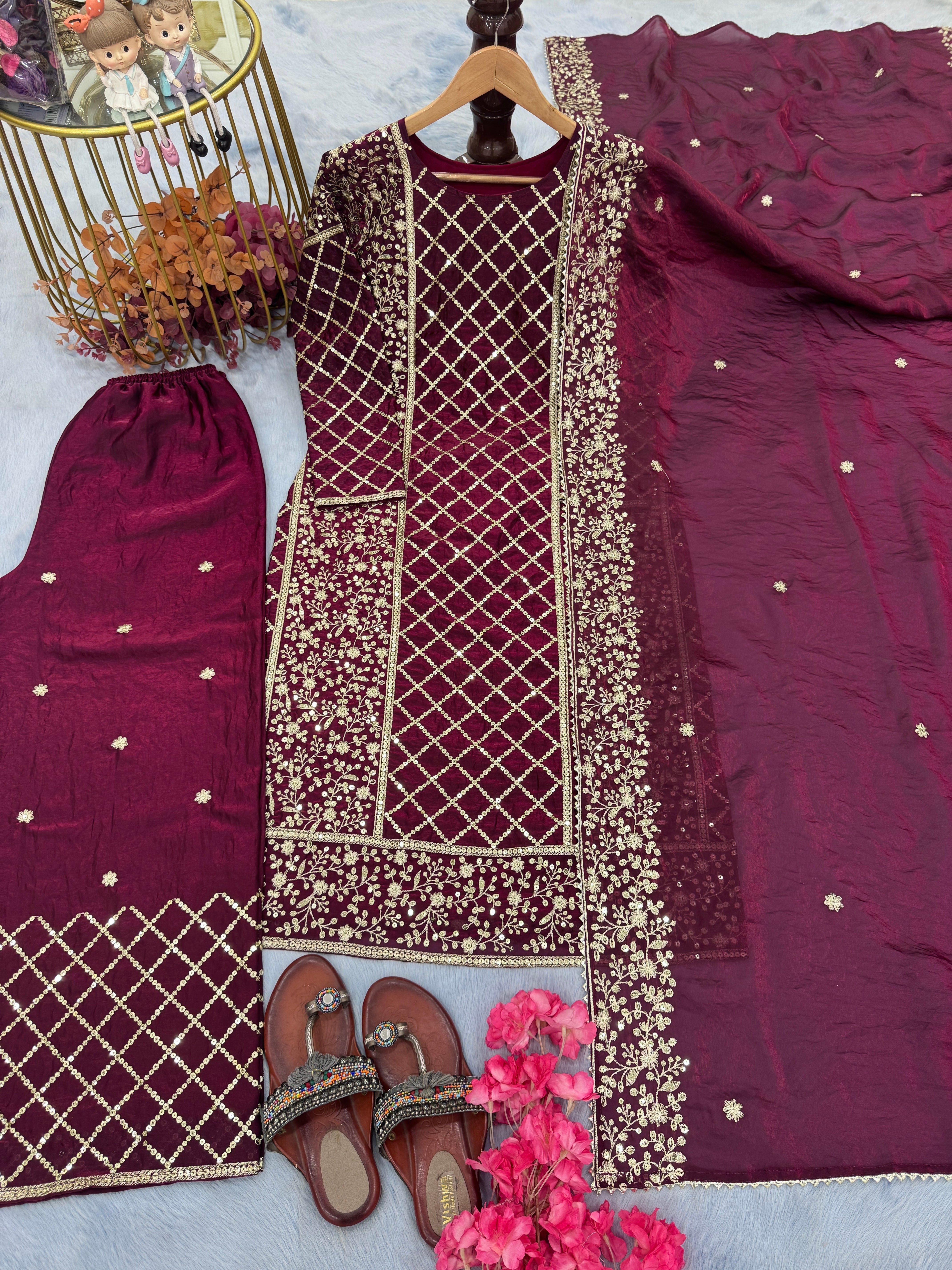 Designer Party Wear Look Top Plazzo & Dupatta