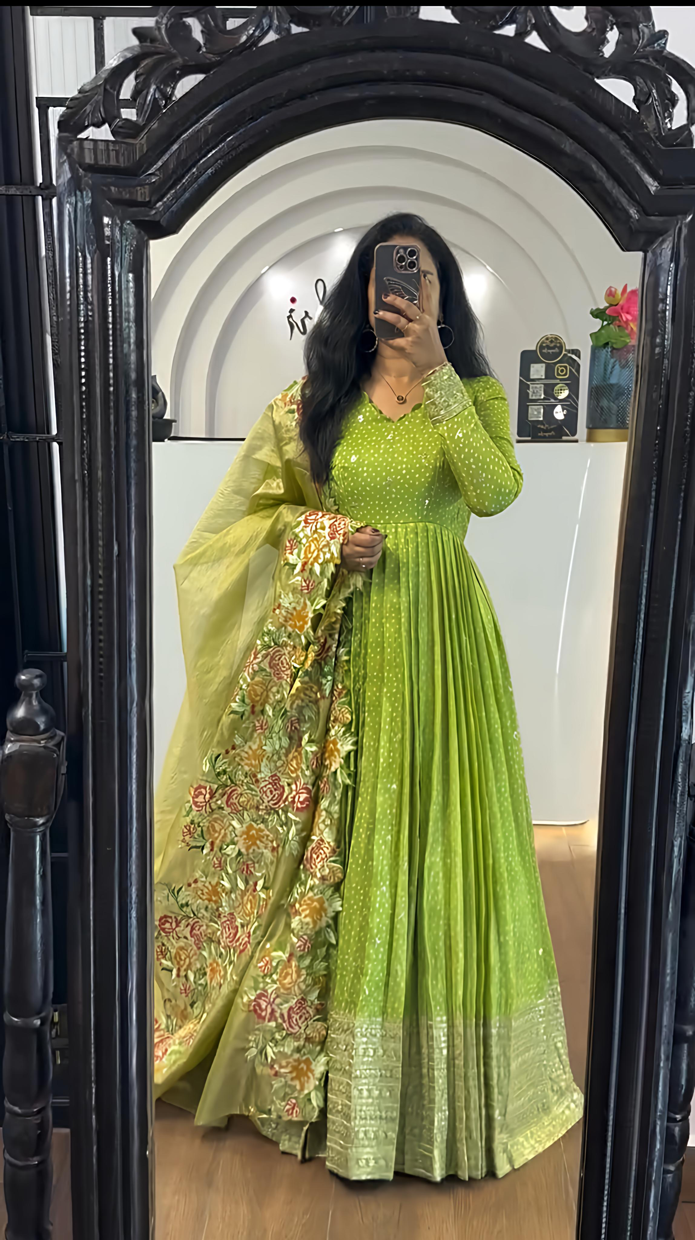 Gown And Dupatta With Heavy Embroidery Sequence Work