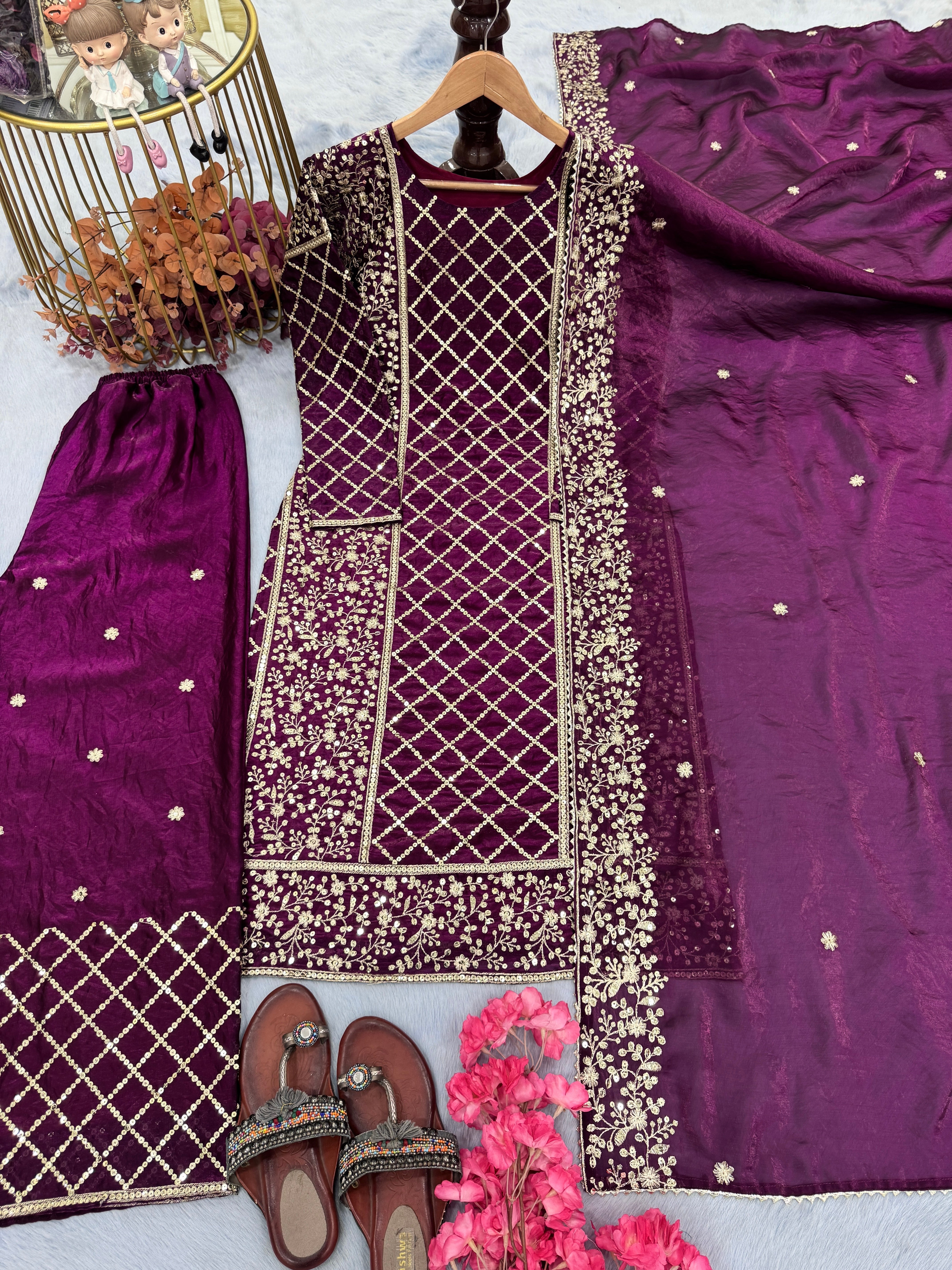 Designer Party Wear Look Top Plazzo & Dupatta