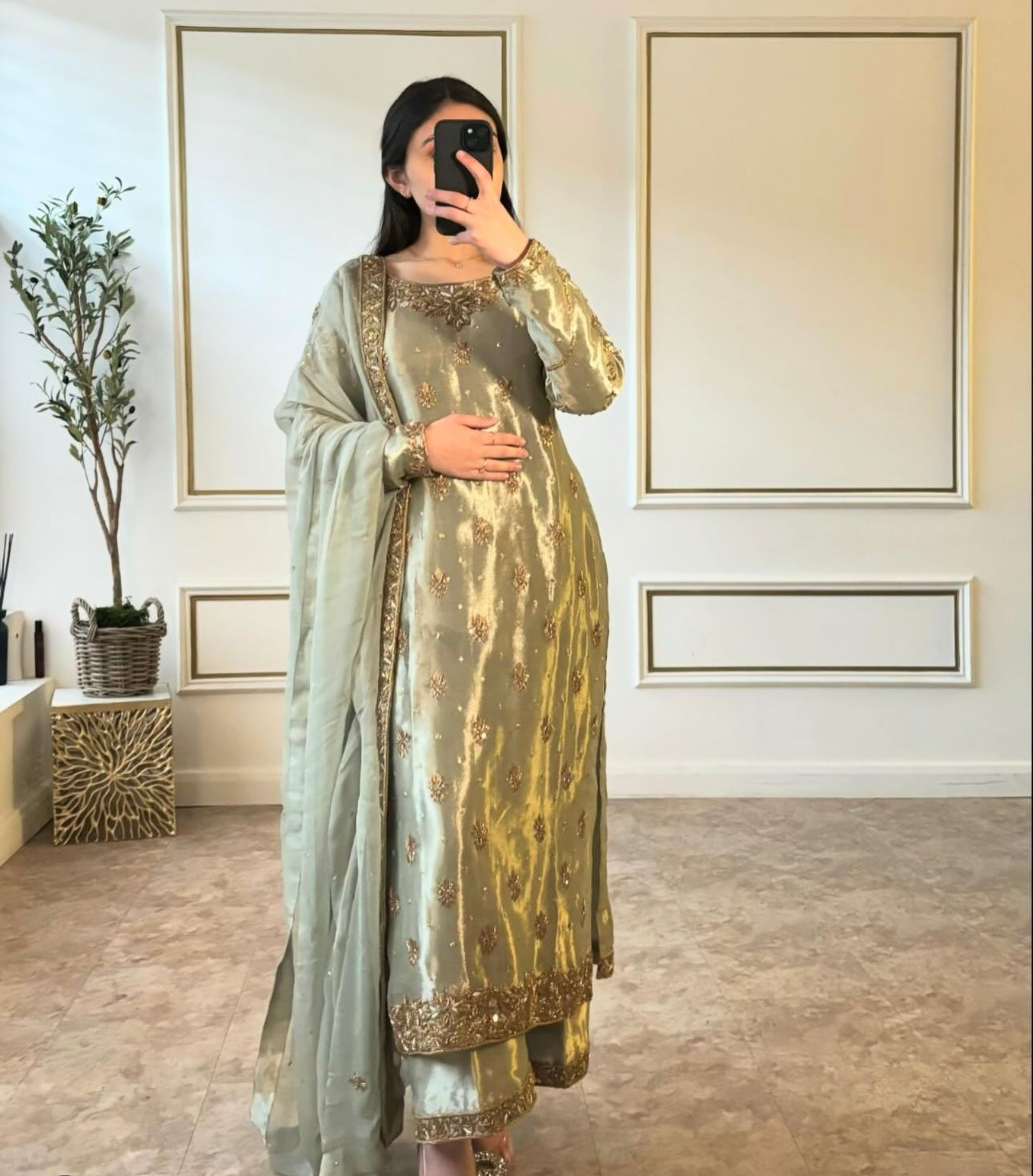 Designer Party Wear Top-Plazzo And Dupatta With Embroidery Work