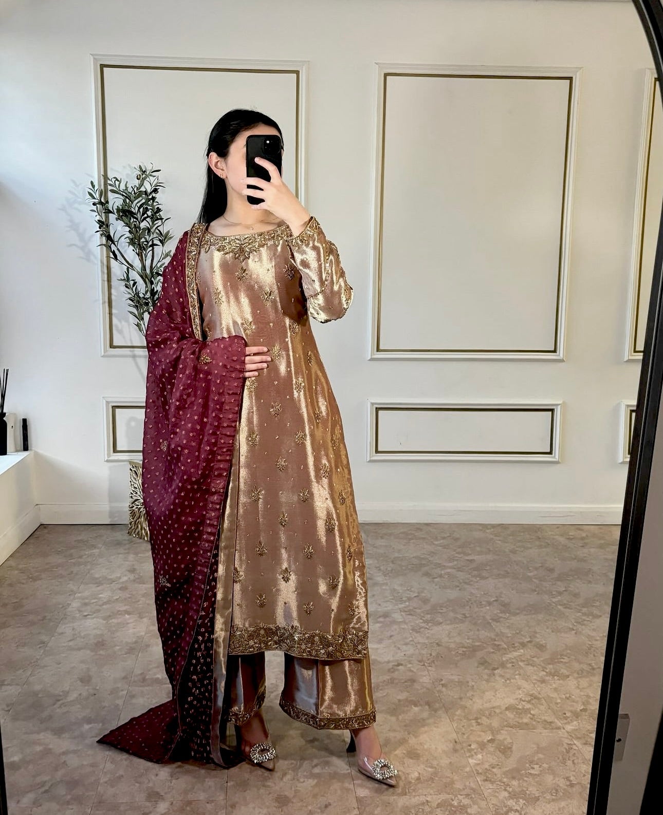 Designer Party Wear Top-Plazzo And Dupatta With Embroidery Work